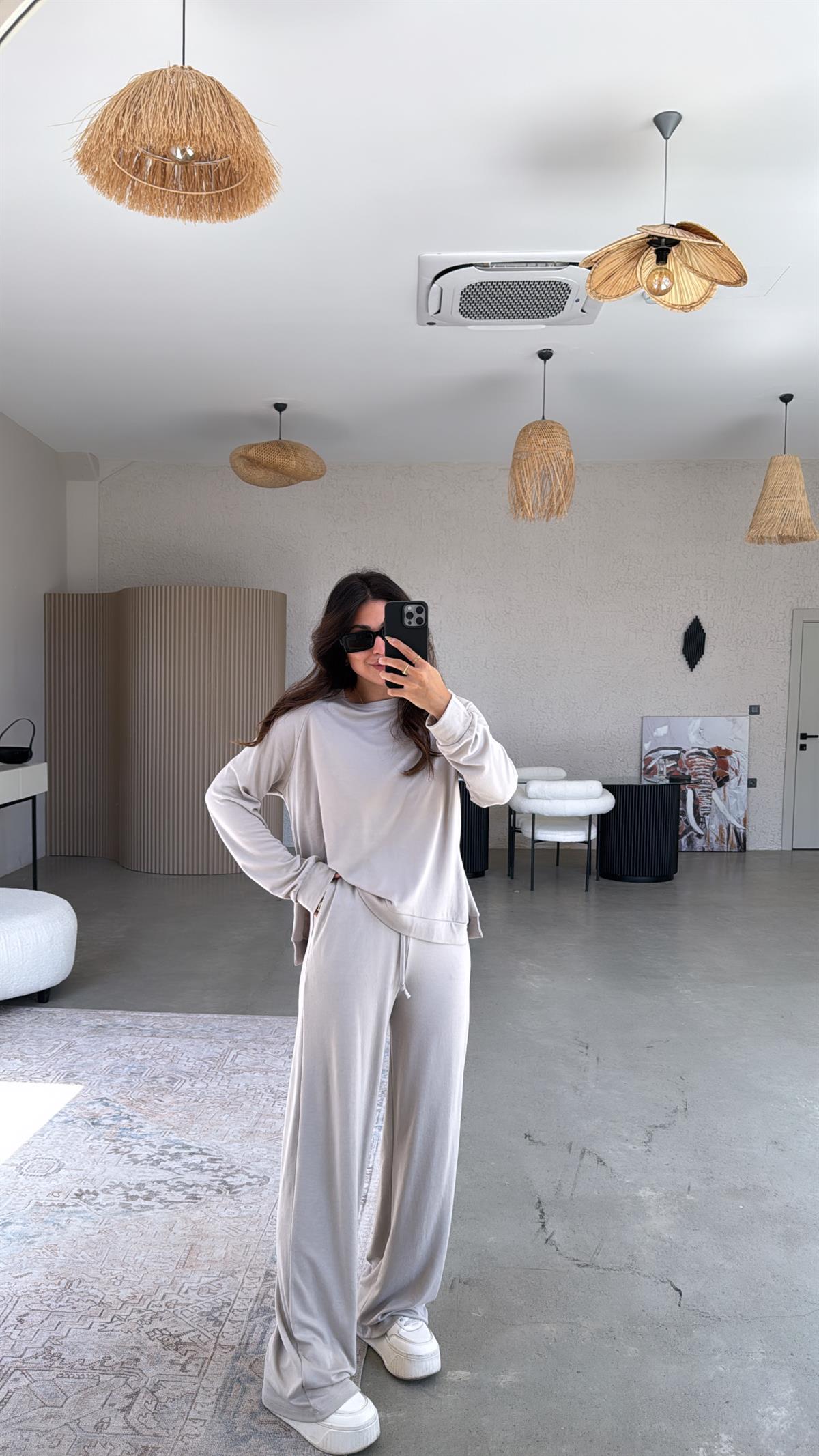 Taş Rengi Pike Modal Basic Alt Üst Takım