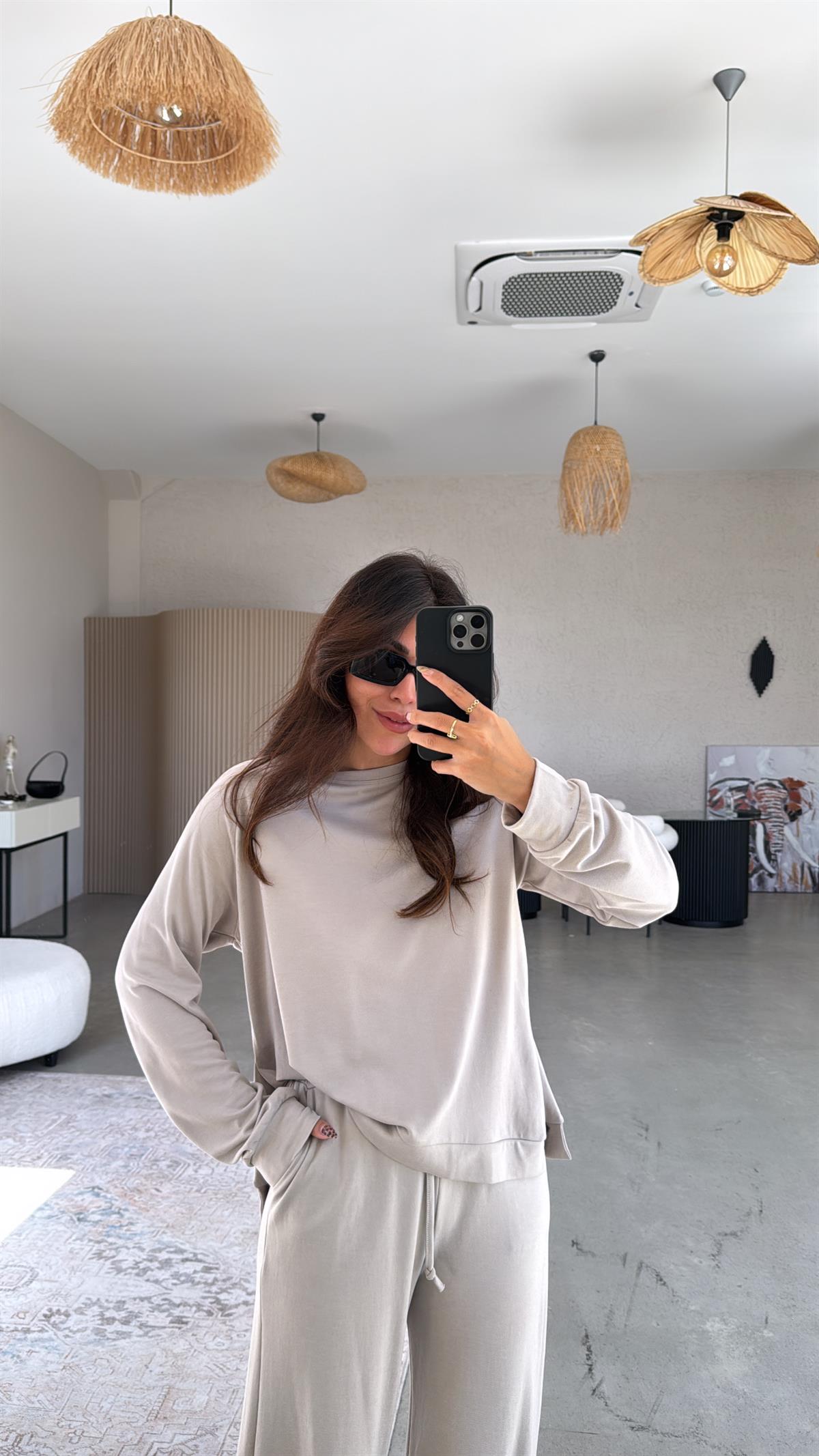 Taş Rengi Pike Modal Basic Alt Üst Takım