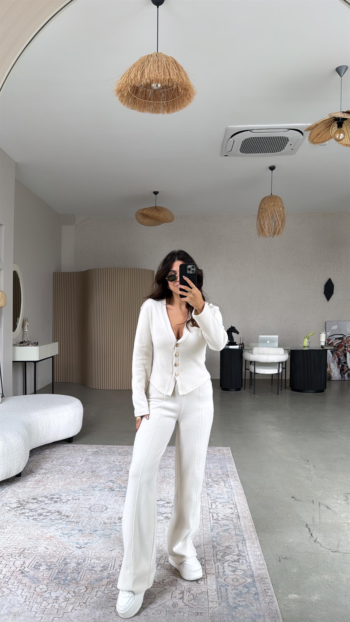 Taş Rengi Selanik Triko ZR model Hırka Pantolon Takım