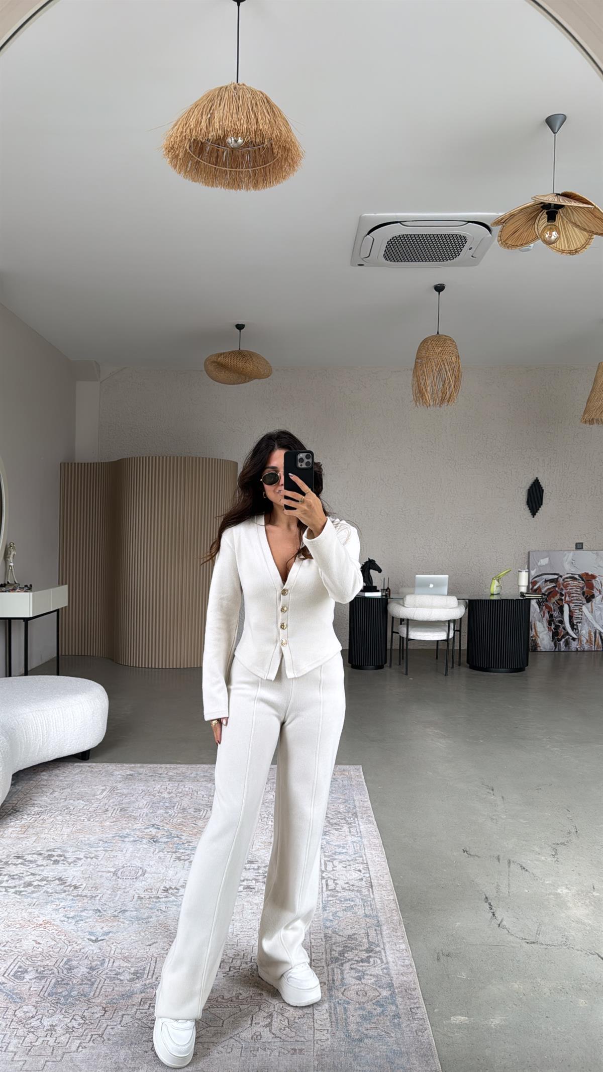 Taş Rengi Selanik Triko ZR model Hırka Pantolon Takım