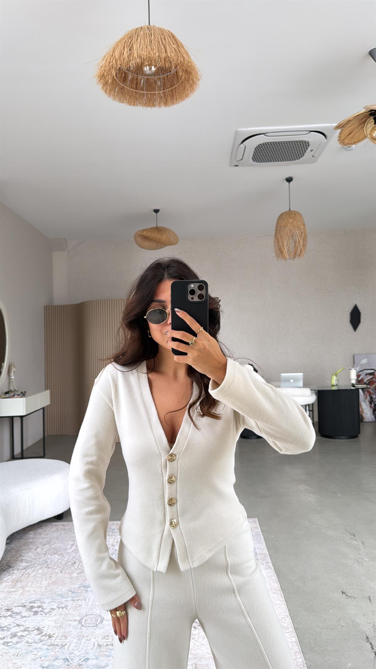 Taş Rengi Selanik Triko ZR model Hırka Pantolon Takım