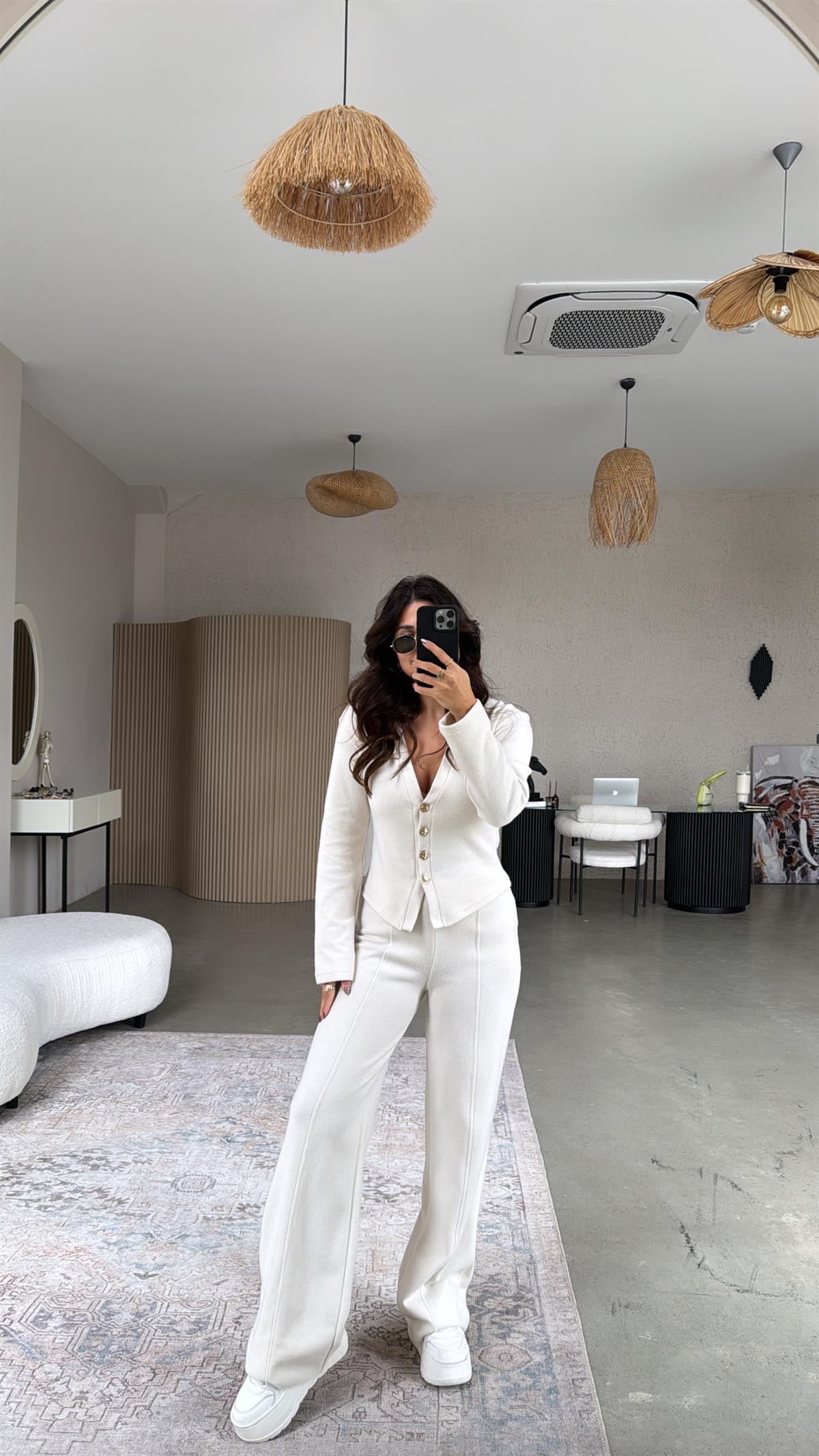 Taş Rengi Selanik Triko ZR model Hırka Pantolon Takım