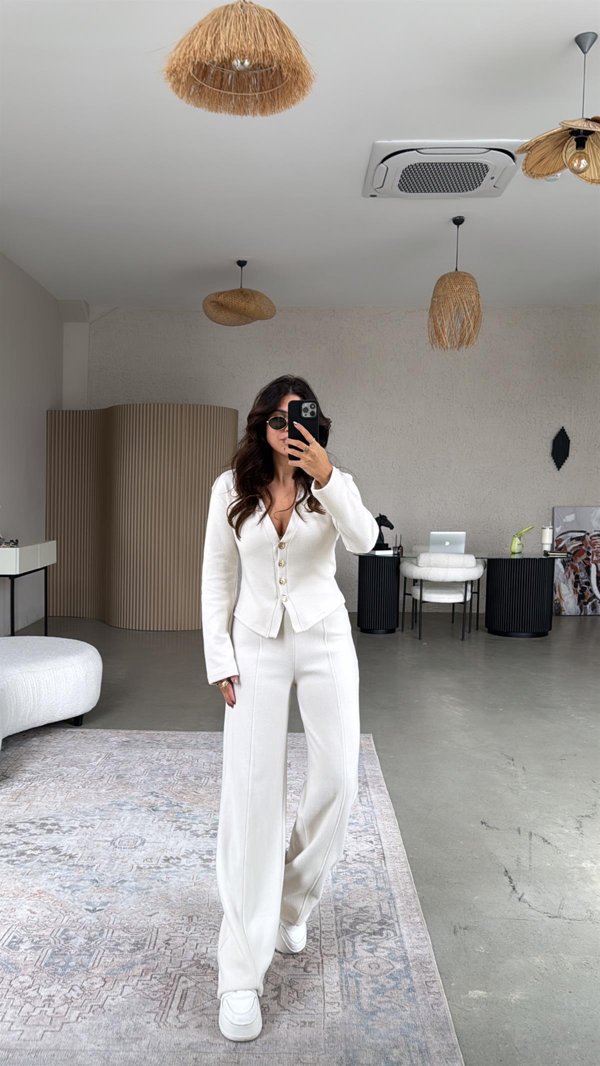 Taş Rengi Selanik Triko ZR model Hırka Pantolon Takım