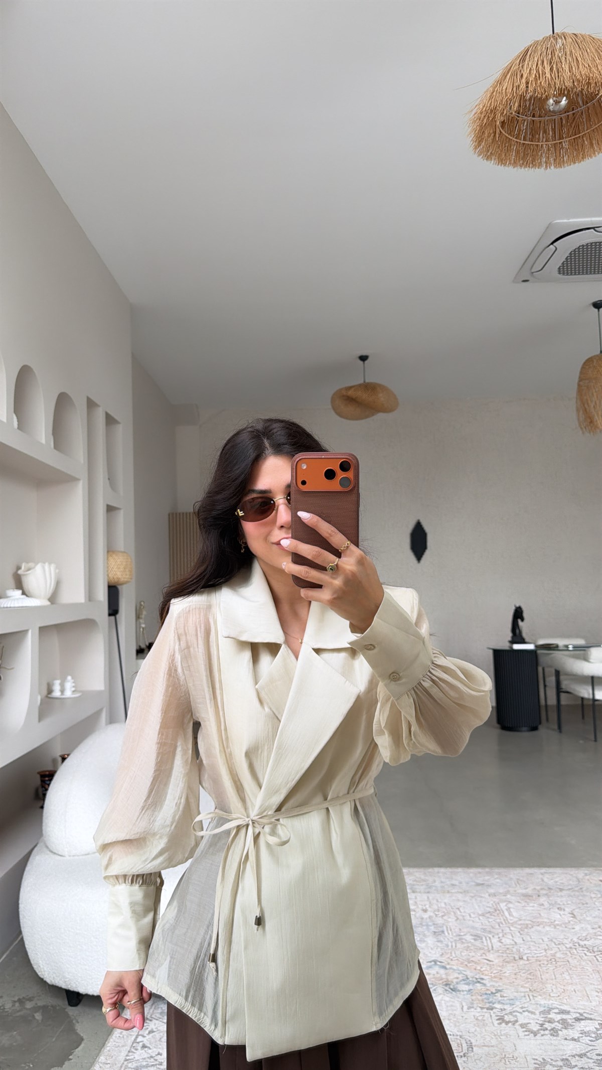 Taş Rengi Transparan Premium Kruvaze Ceket