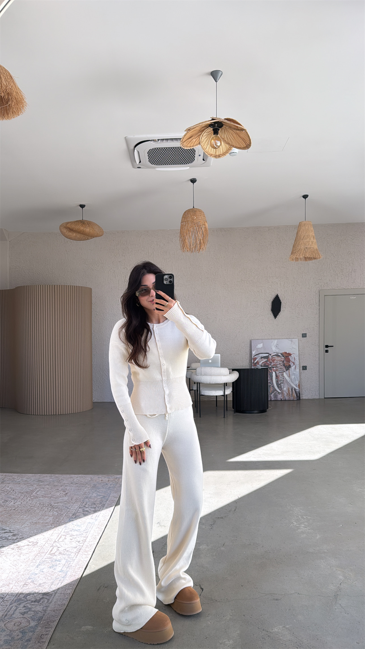 Taş Rengi Triko Çıtçıtlı Pantolon Hırka Takım