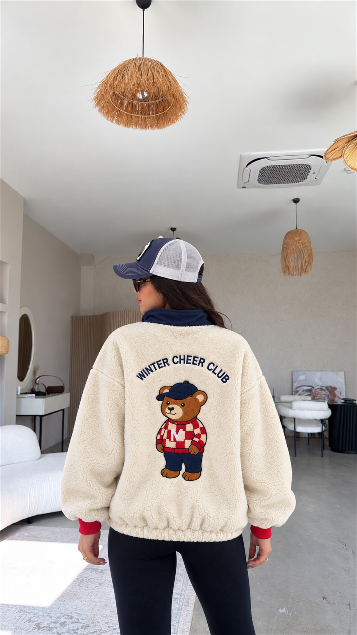 Teddy Yakası Düğmeli Ayıcık Sweatshirt