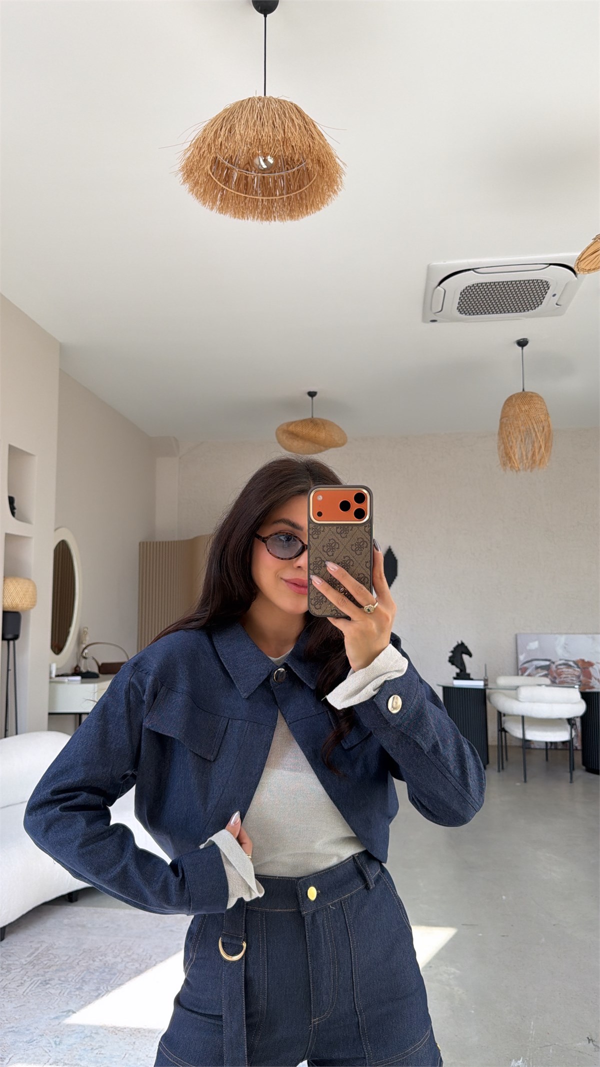 Tek Düğmeli Denim Kısa Ceket