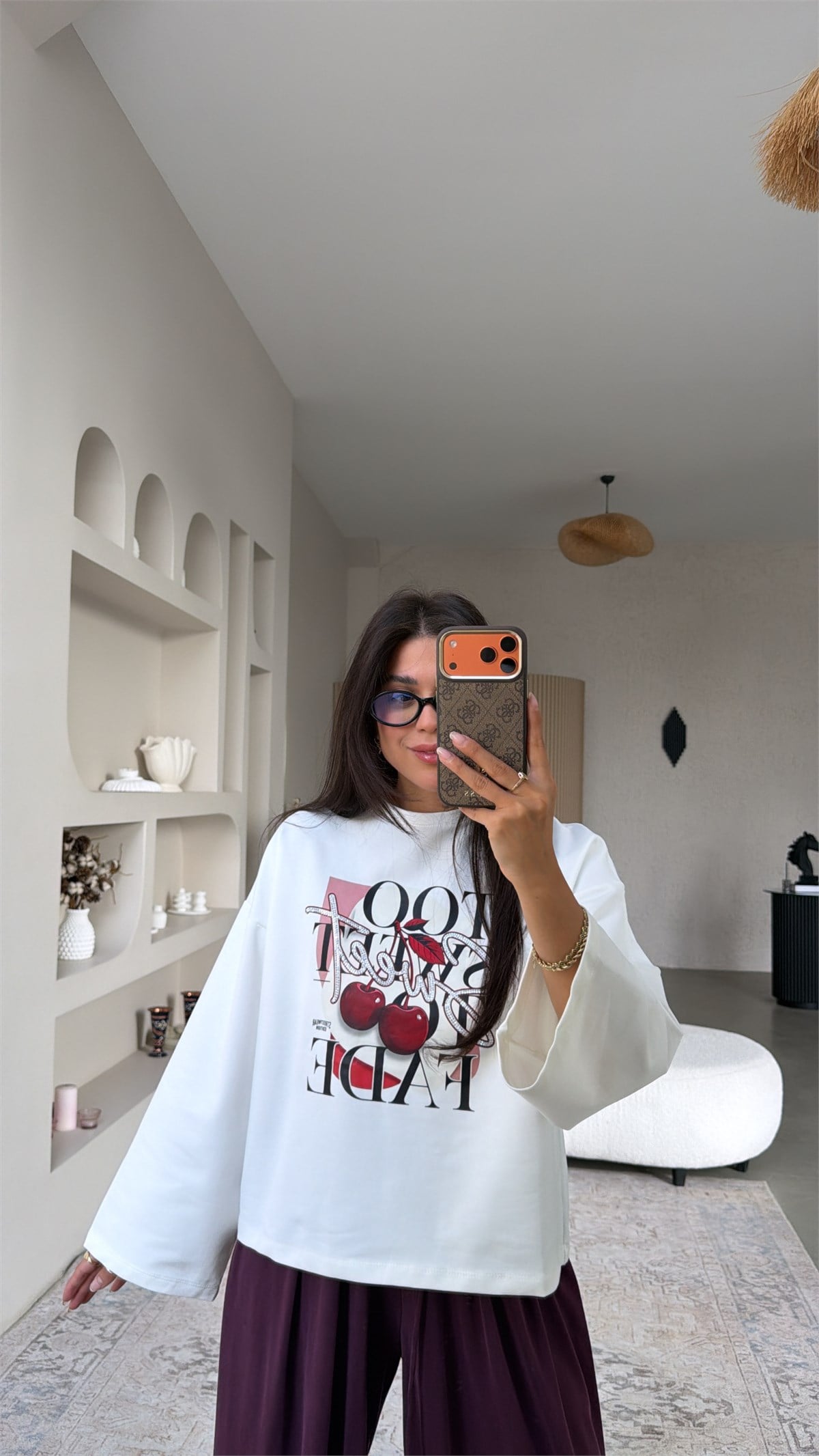 Too Sweet Taşlı Vişneli Sweatshirt