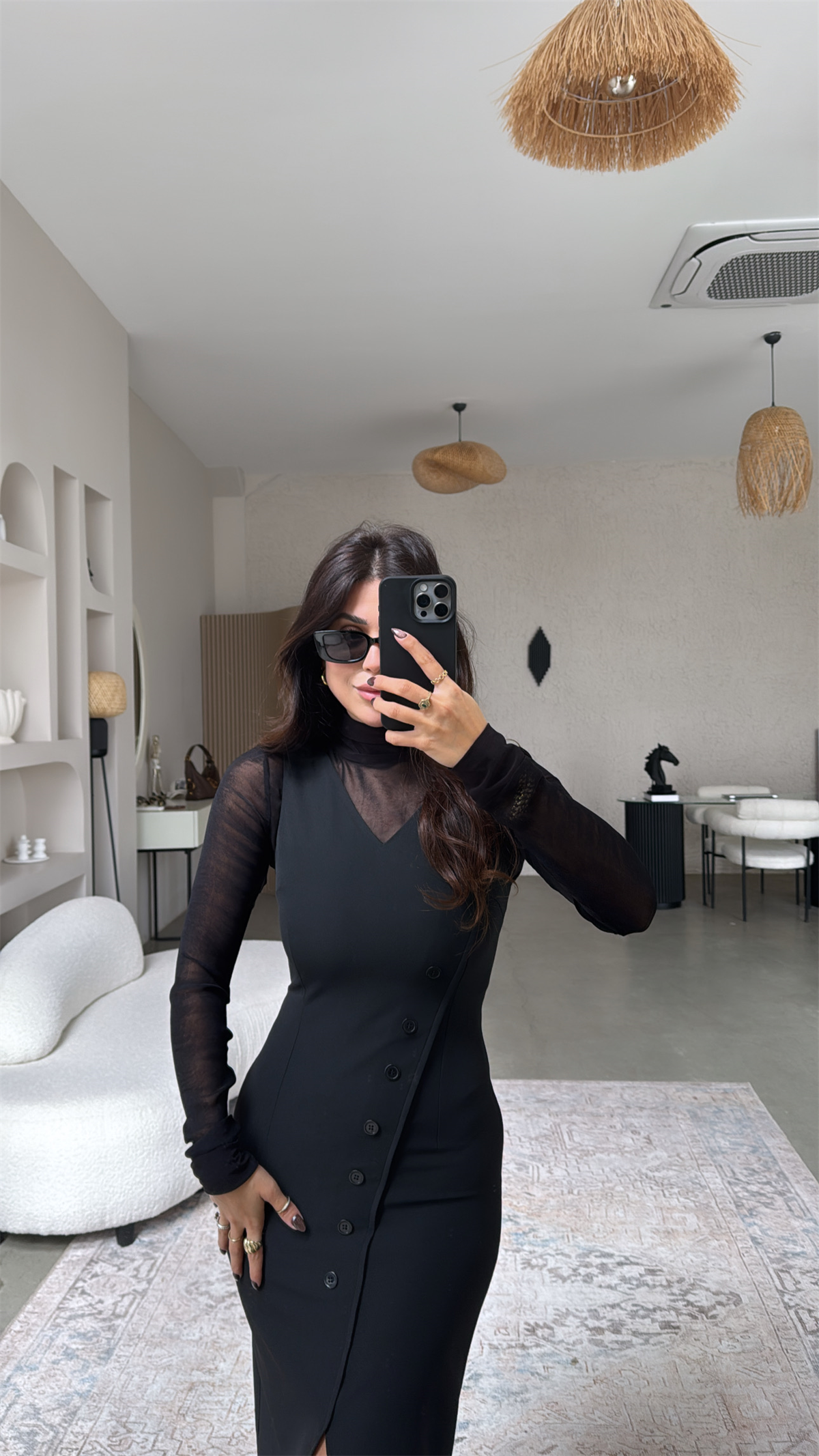 Transparan Bluz Ve Krep Elbise İkili Premium Takım