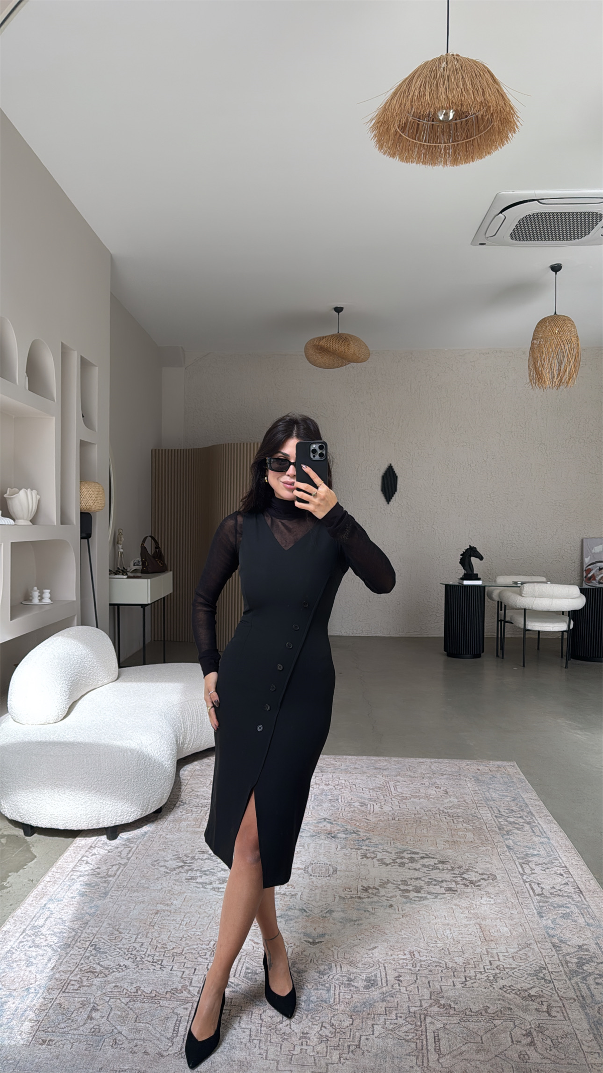 Transparan Bluz Ve Krep Elbise İkili Premium Takım