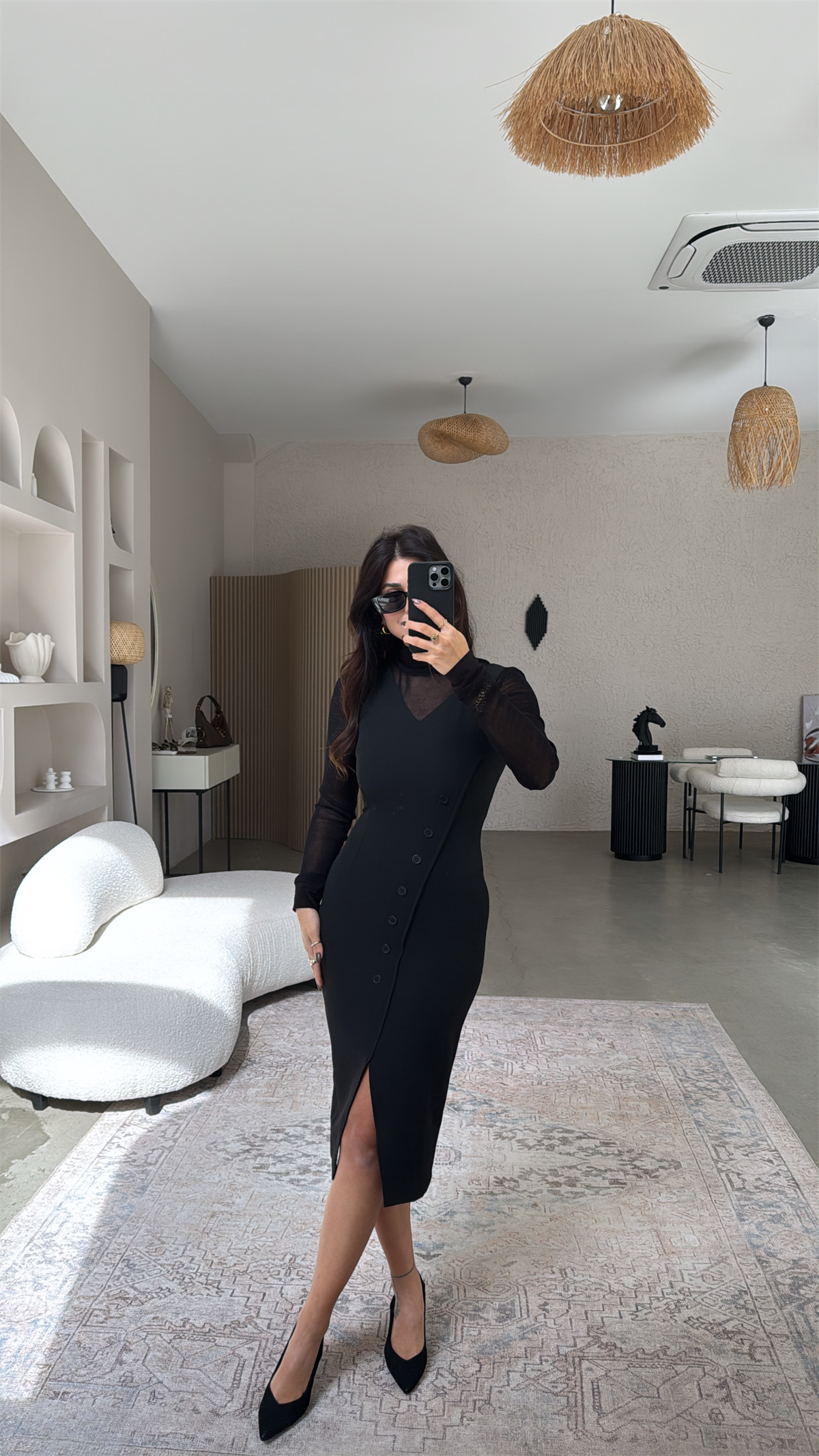 Transparan Bluz Ve Krep Elbise İkili Premium Takım