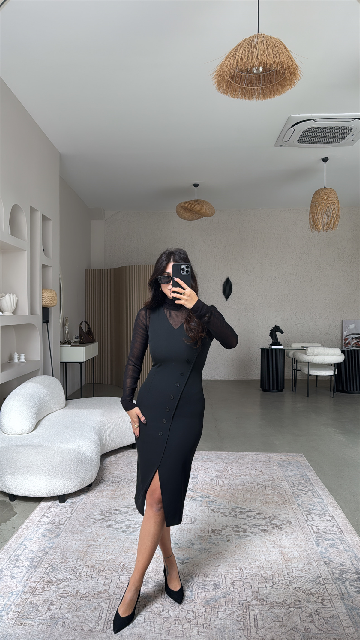 Transparan Bluz Ve Krep Elbise İkili Premium Takım