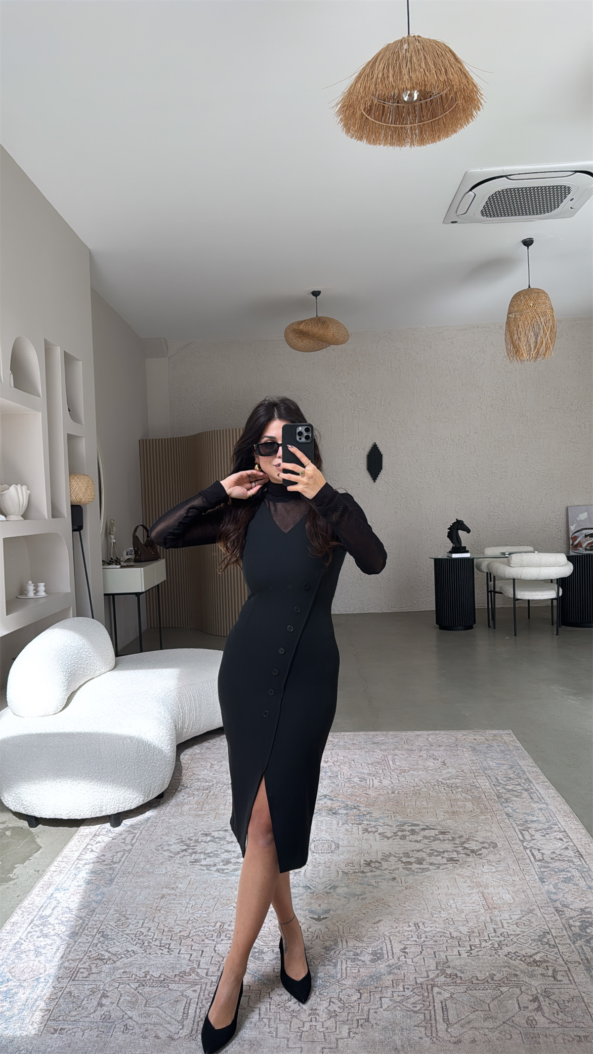 Transparan Bluz Ve Krep Elbise İkili Premium Takım