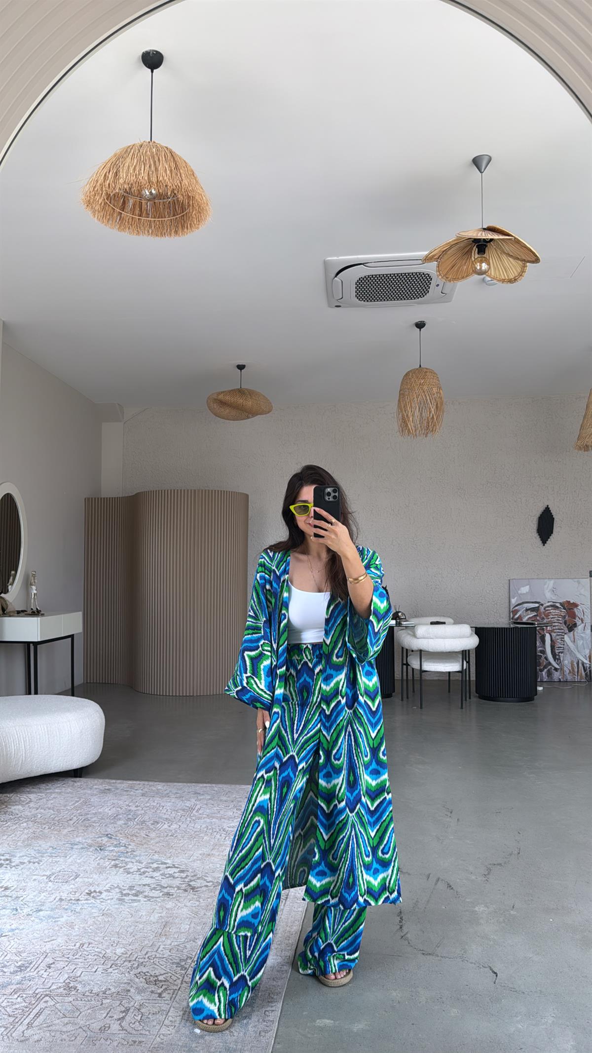 Turkuaz Juna Kimono Pantolon Takım