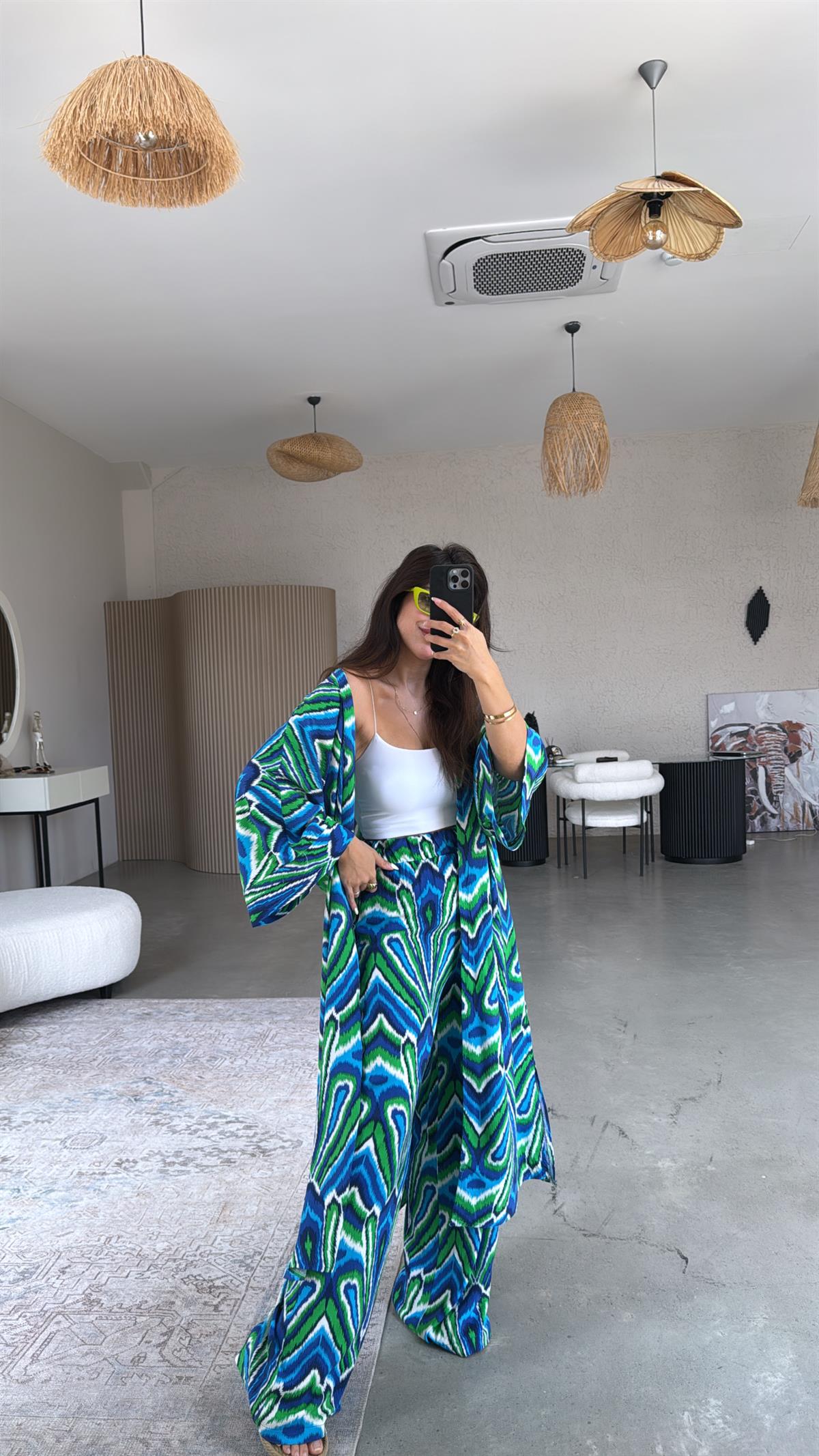 Turkuaz Juna Kimono Pantolon Takım