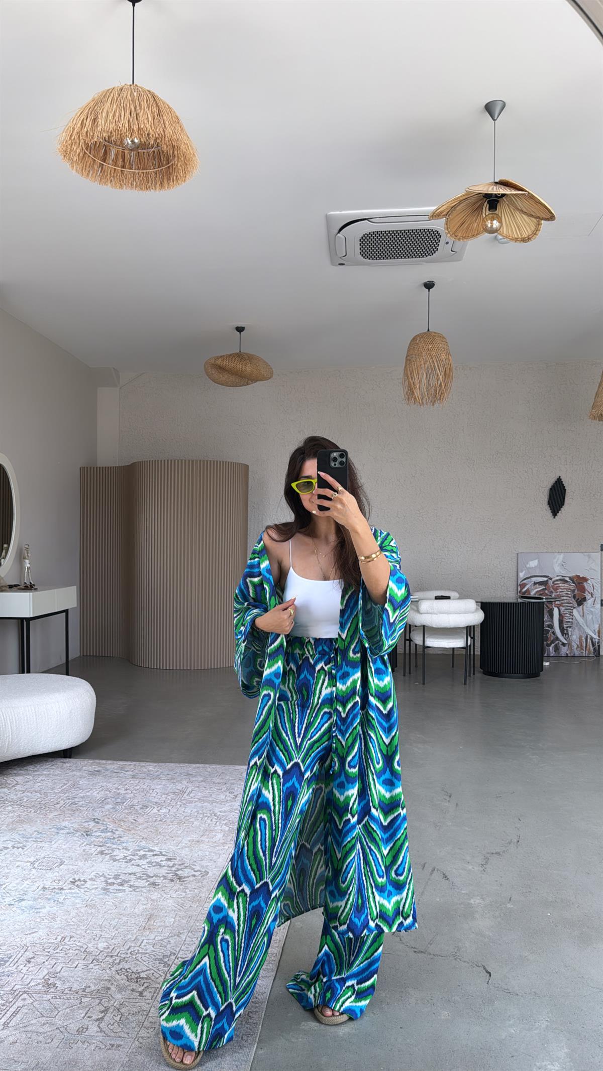 Turkuaz Juna Kimono Pantolon Takım