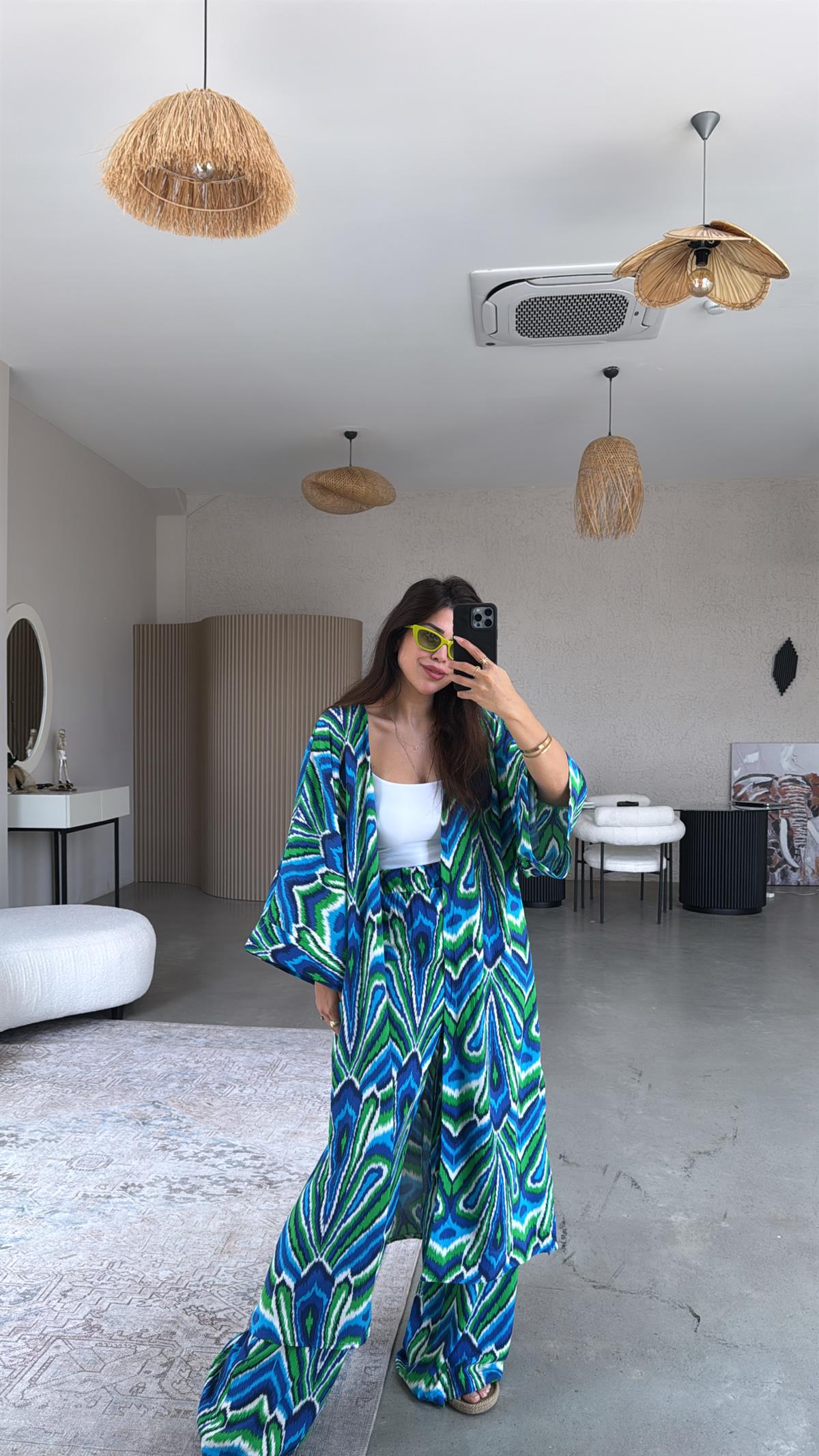 Turkuaz Juna Kimono Pantolon Takım