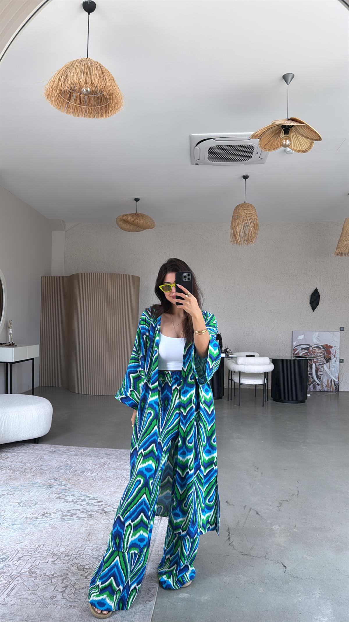 Turkuaz Juna Kimono Pantolon Takım