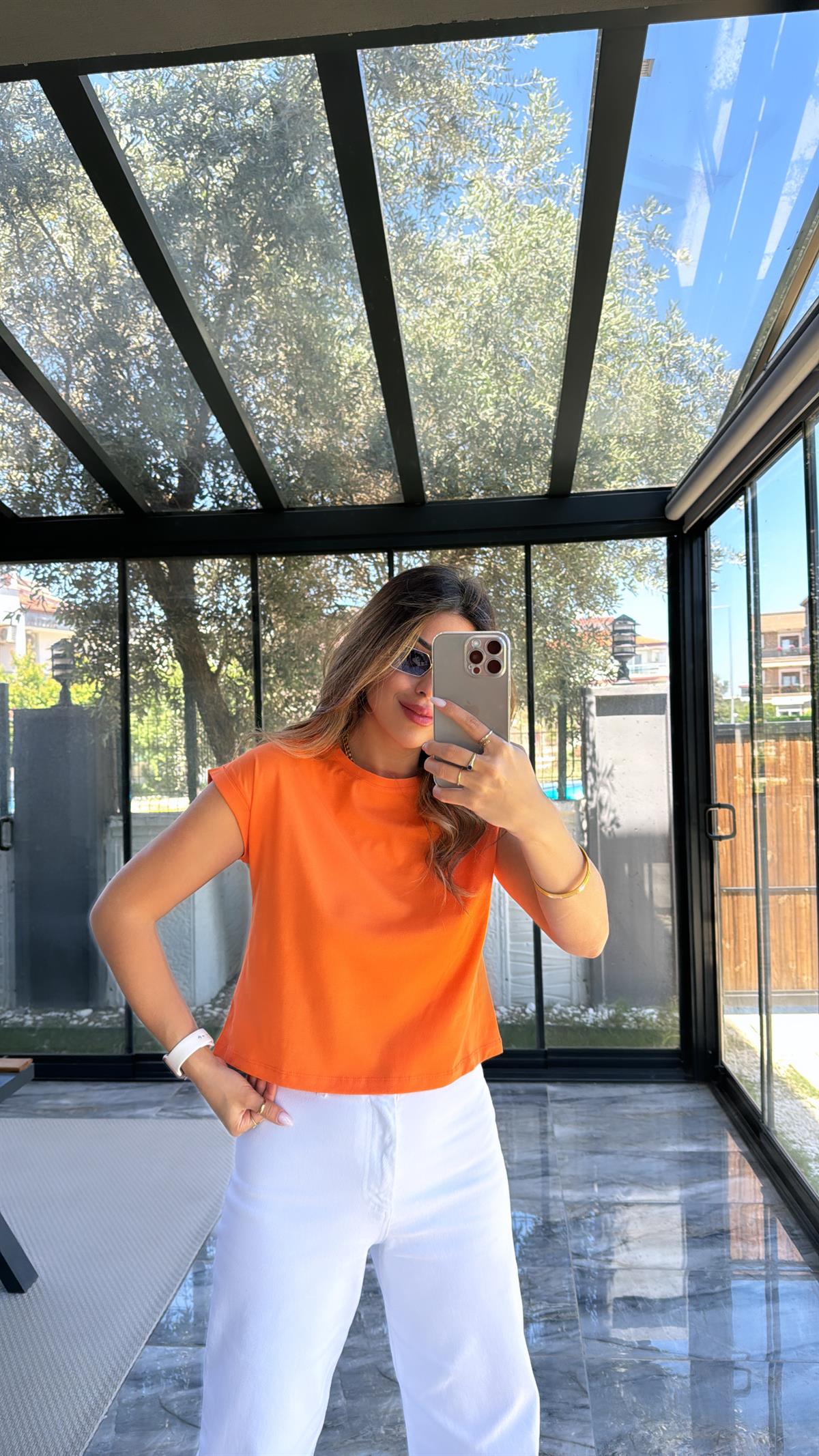 Turuncu Duble Kol Basic Tshirt