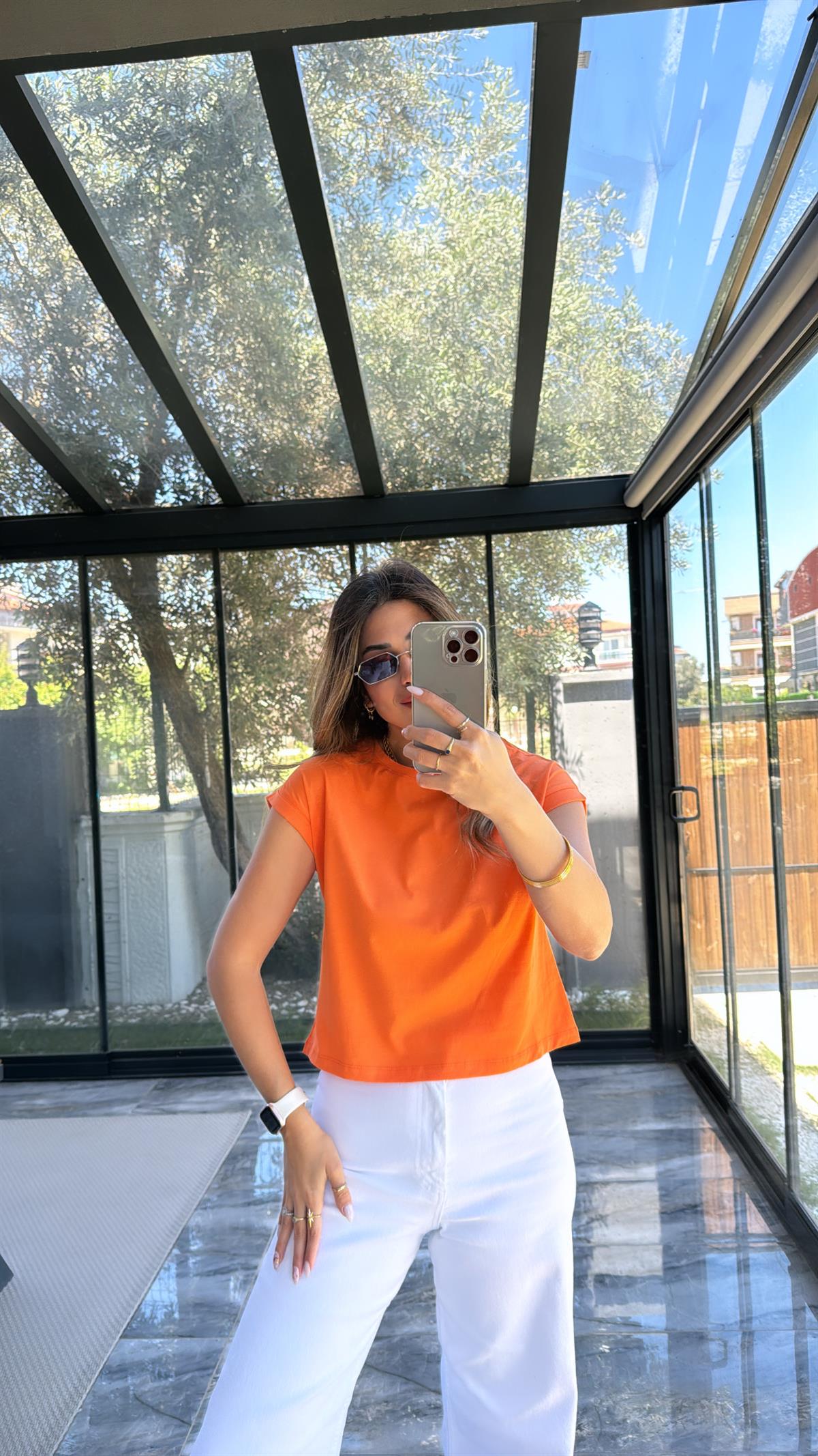 Turuncu Duble Kol Basic Tshirt