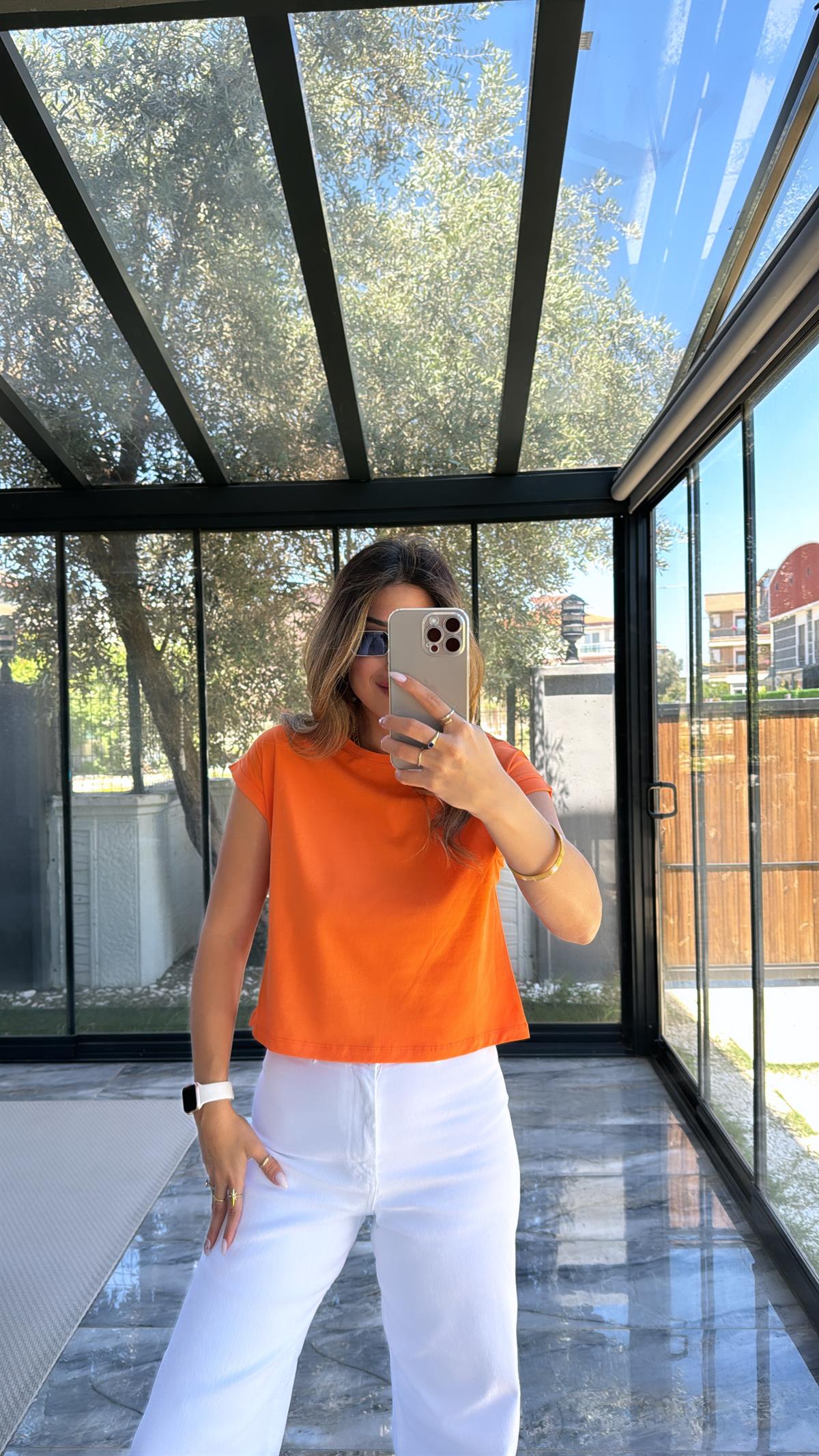 Turuncu Duble Kol Basic Tshirt