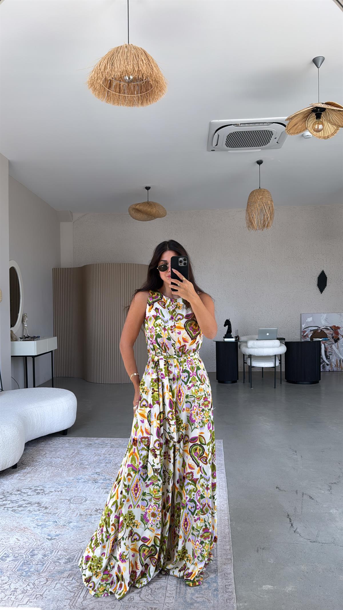 Turunculu Desenli Bol Paça Tulum