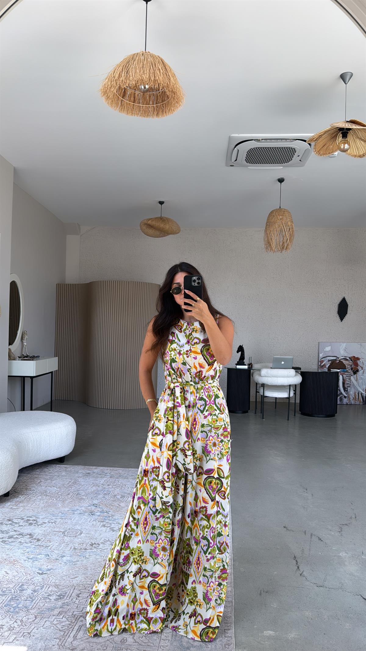 Turunculu Desenli Bol Paça Tulum