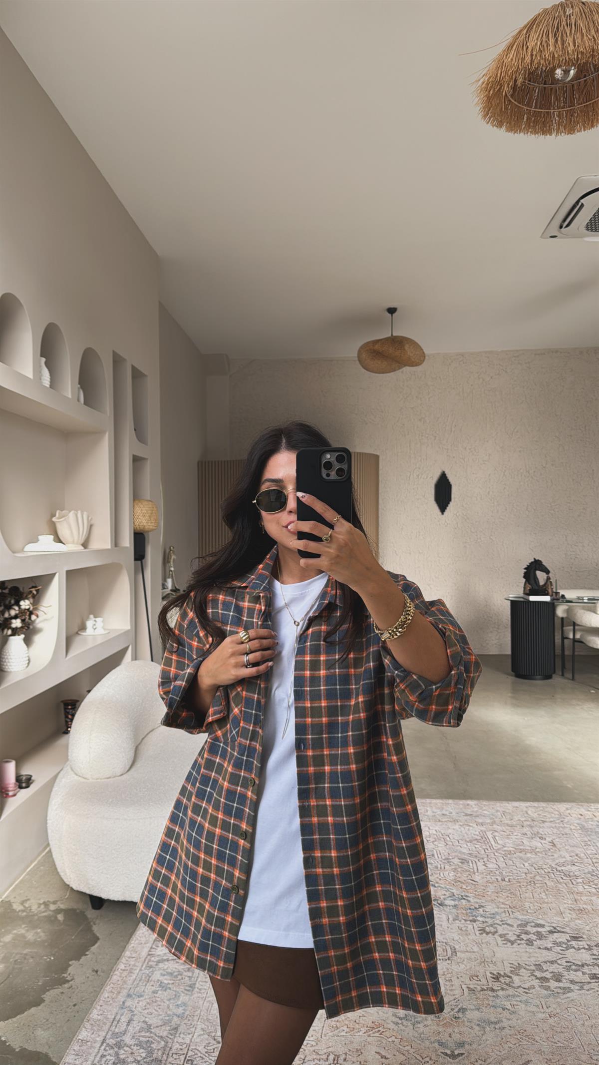 Turunculu Ekose Pamuklu Gömlek