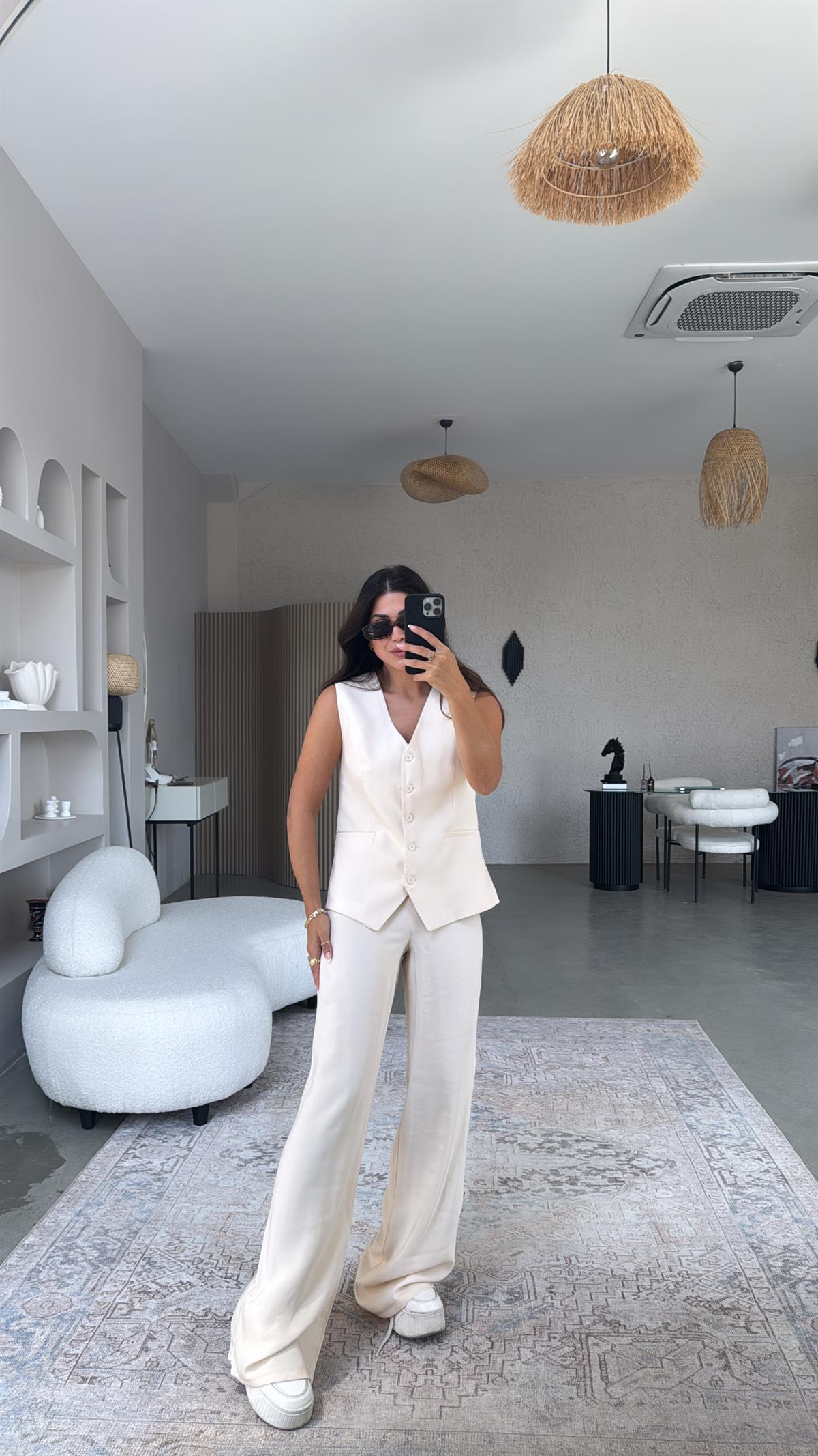 Vanilya Kumaş Pantolon ve Yelek Takım