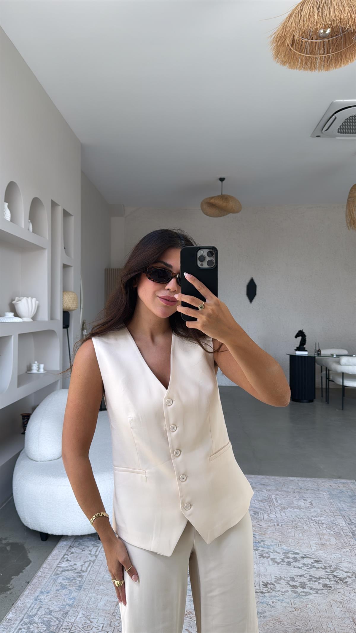 Vanilya Kumaş Pantolon ve Yelek Takım