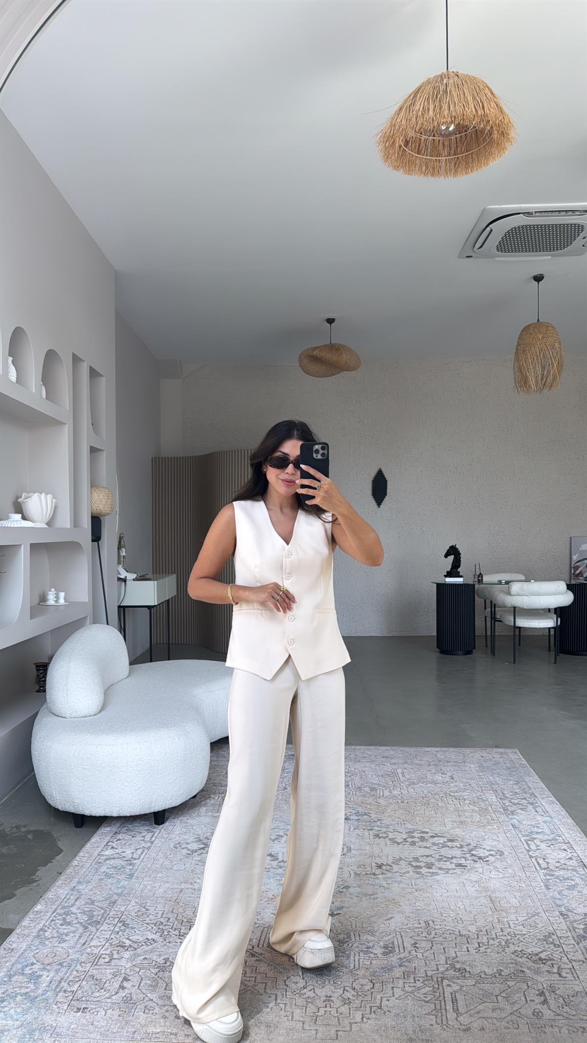 Vanilya Kumaş Pantolon ve Yelek Takım