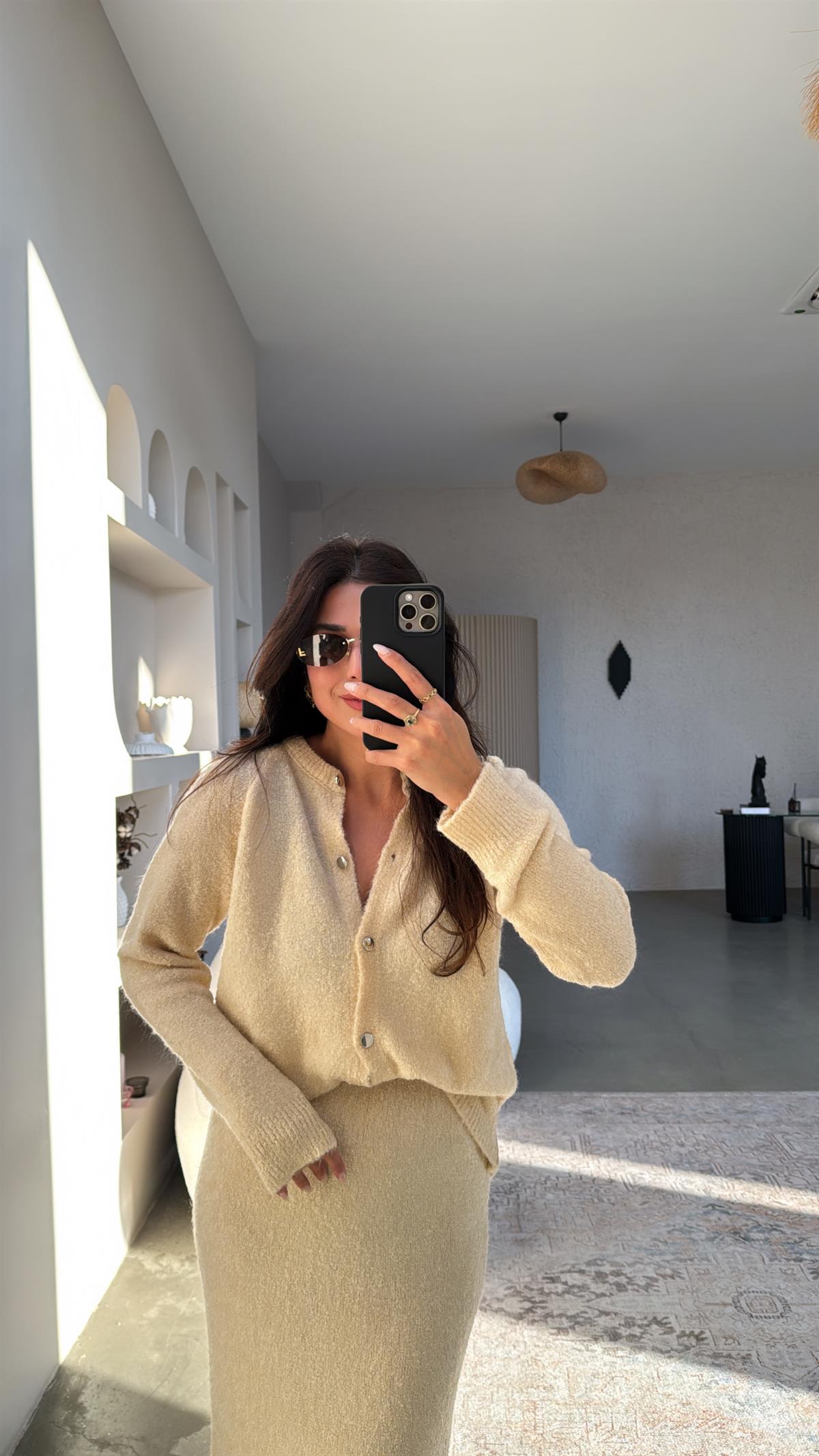 Vanilya Yumoş Hırka Maxi Etek Takım