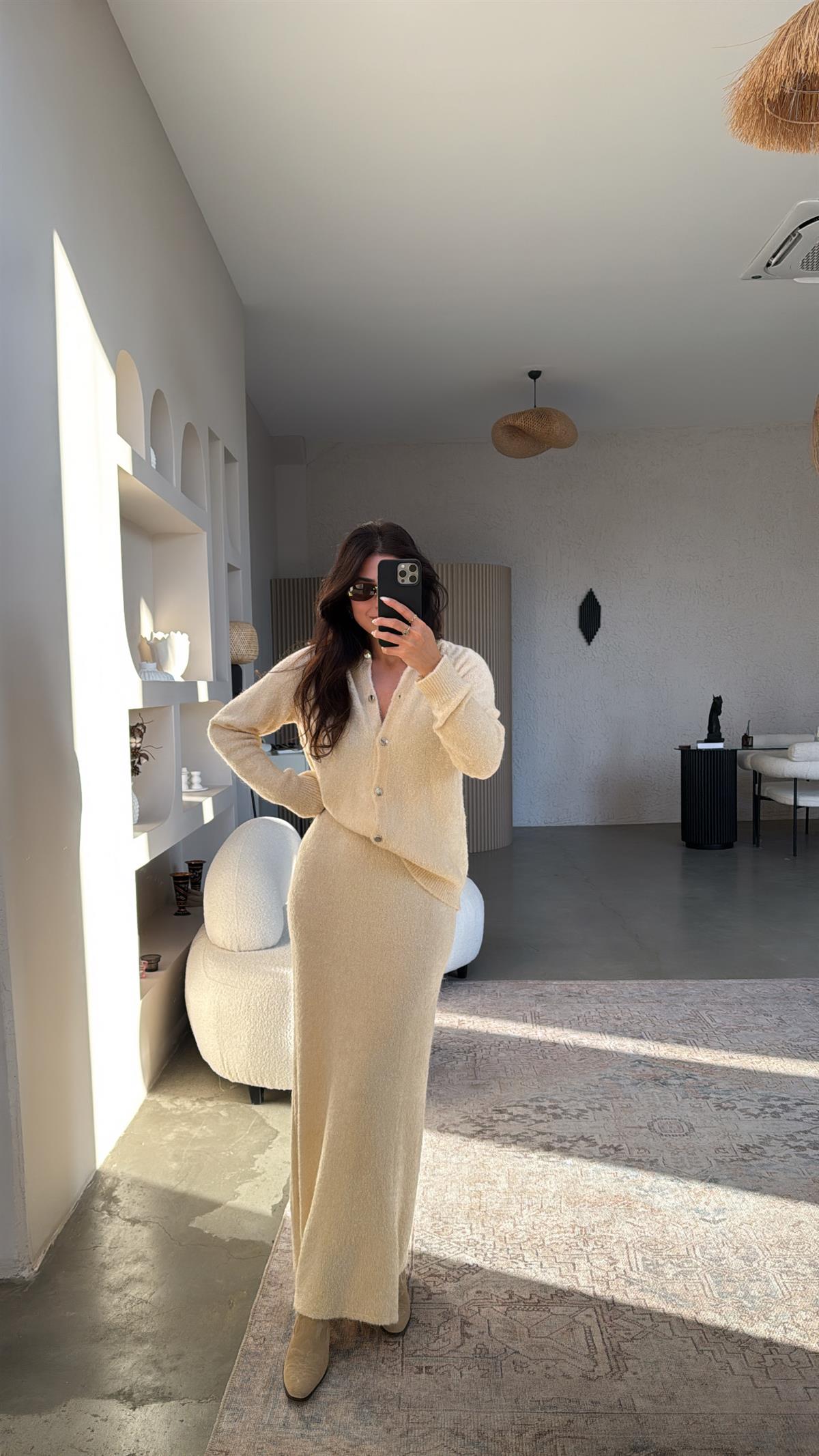 Vanilya Yumoş Hırka Maxi Etek Takım