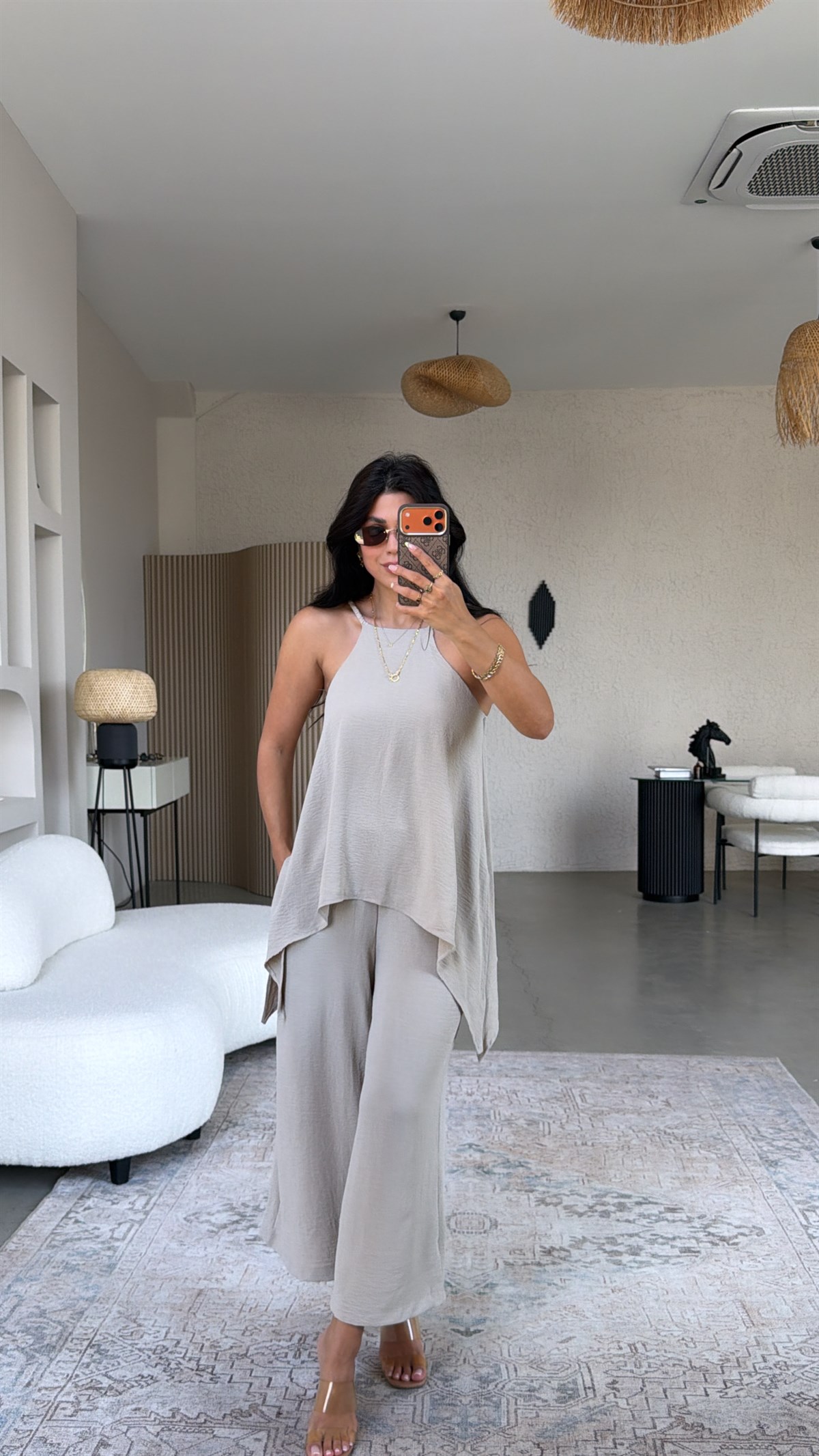Vizon Bluz Pantolon Görünümlü Tiril Tulum