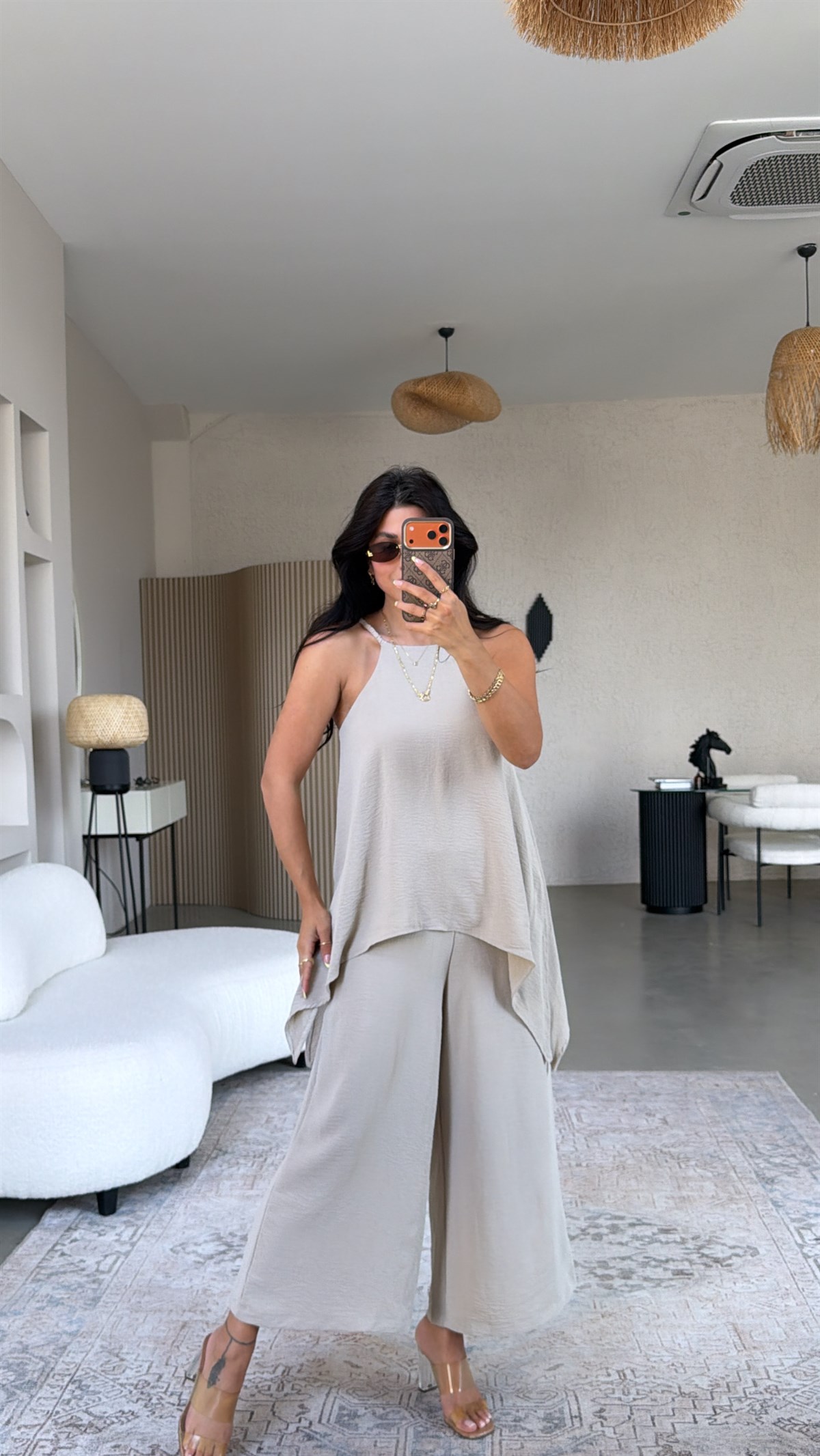 Vizon Bluz Pantolon Görünümlü Tiril Tulum