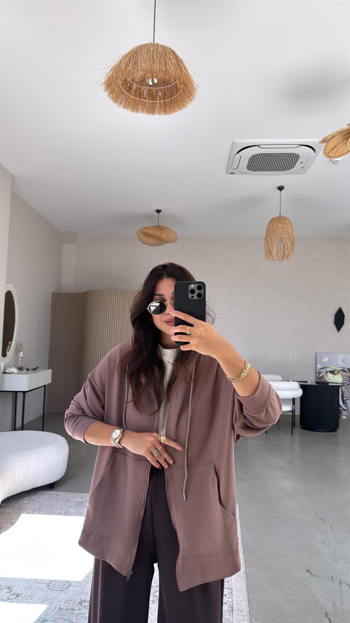 Vizon Fermuarlı Modal Hoodie