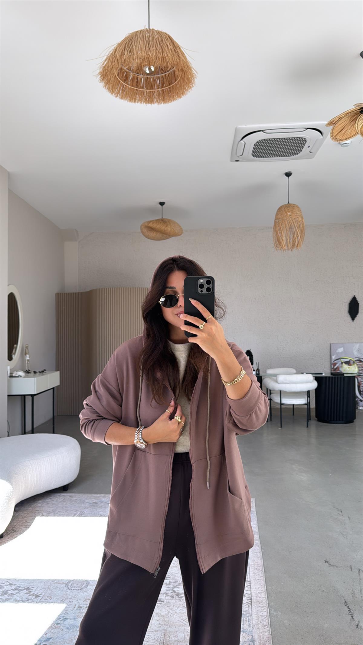 Vizon Fermuarlı Modal Hoodie