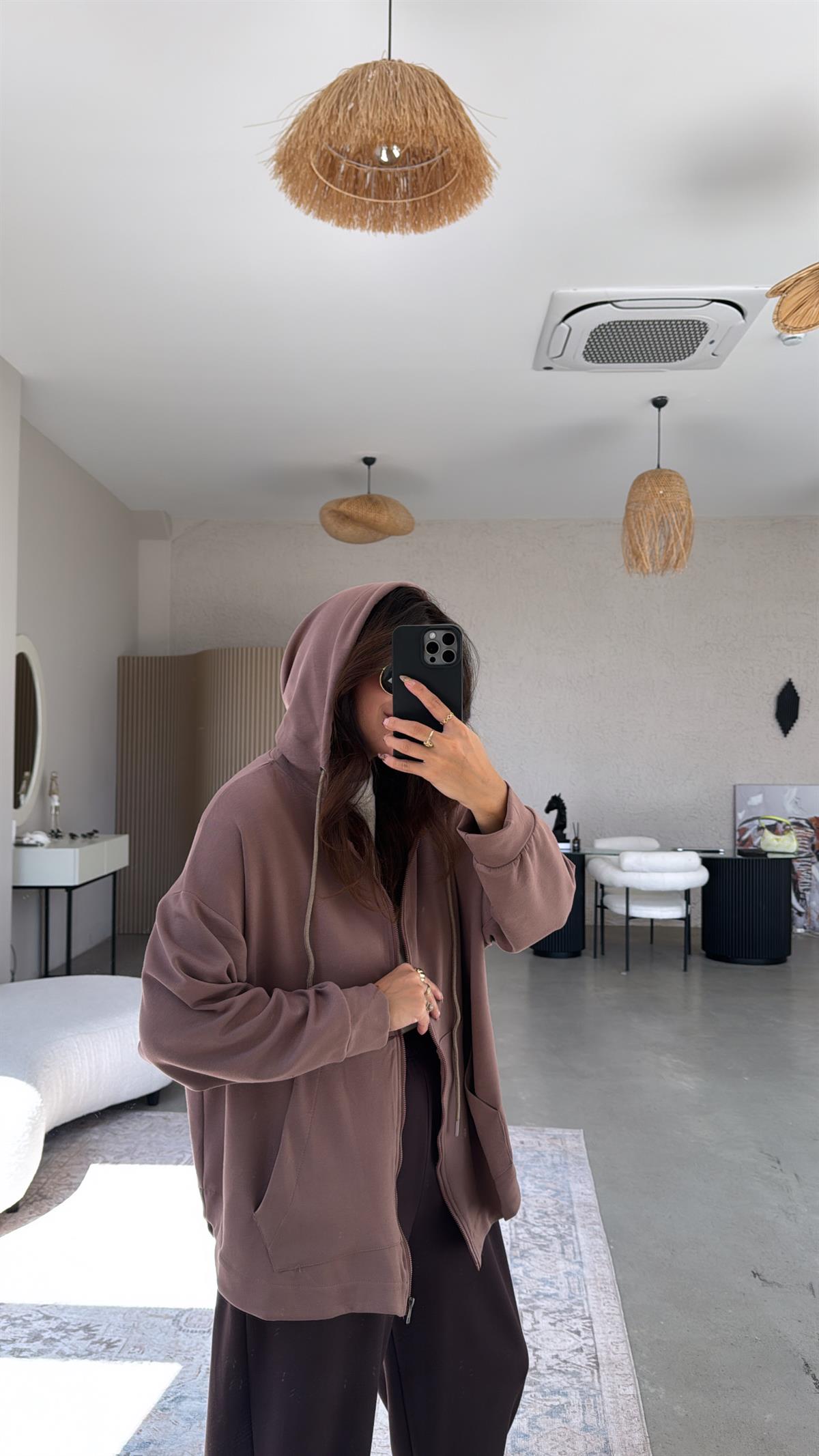 Vizon Fermuarlı Modal Hoodie