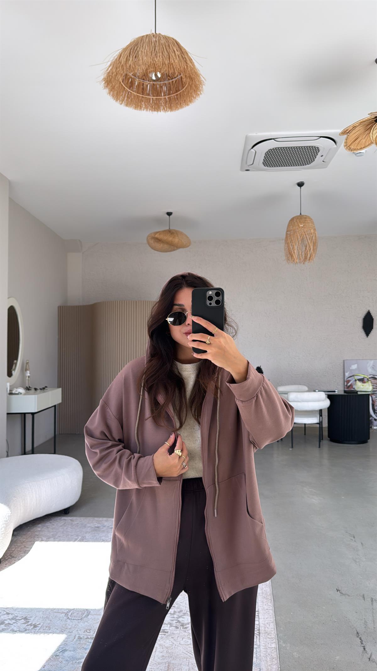 Vizon Fermuarlı Modal Hoodie