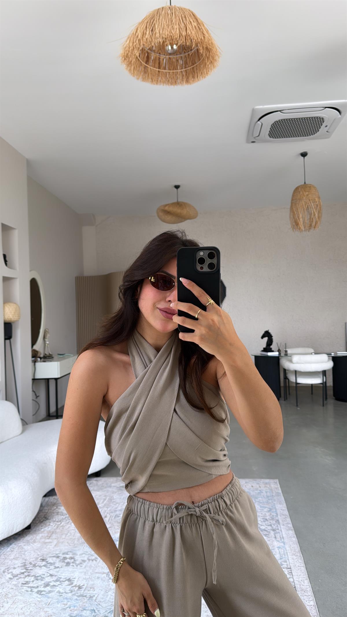 Vizon Ham Keten Boyundan Bağlamalı Takım