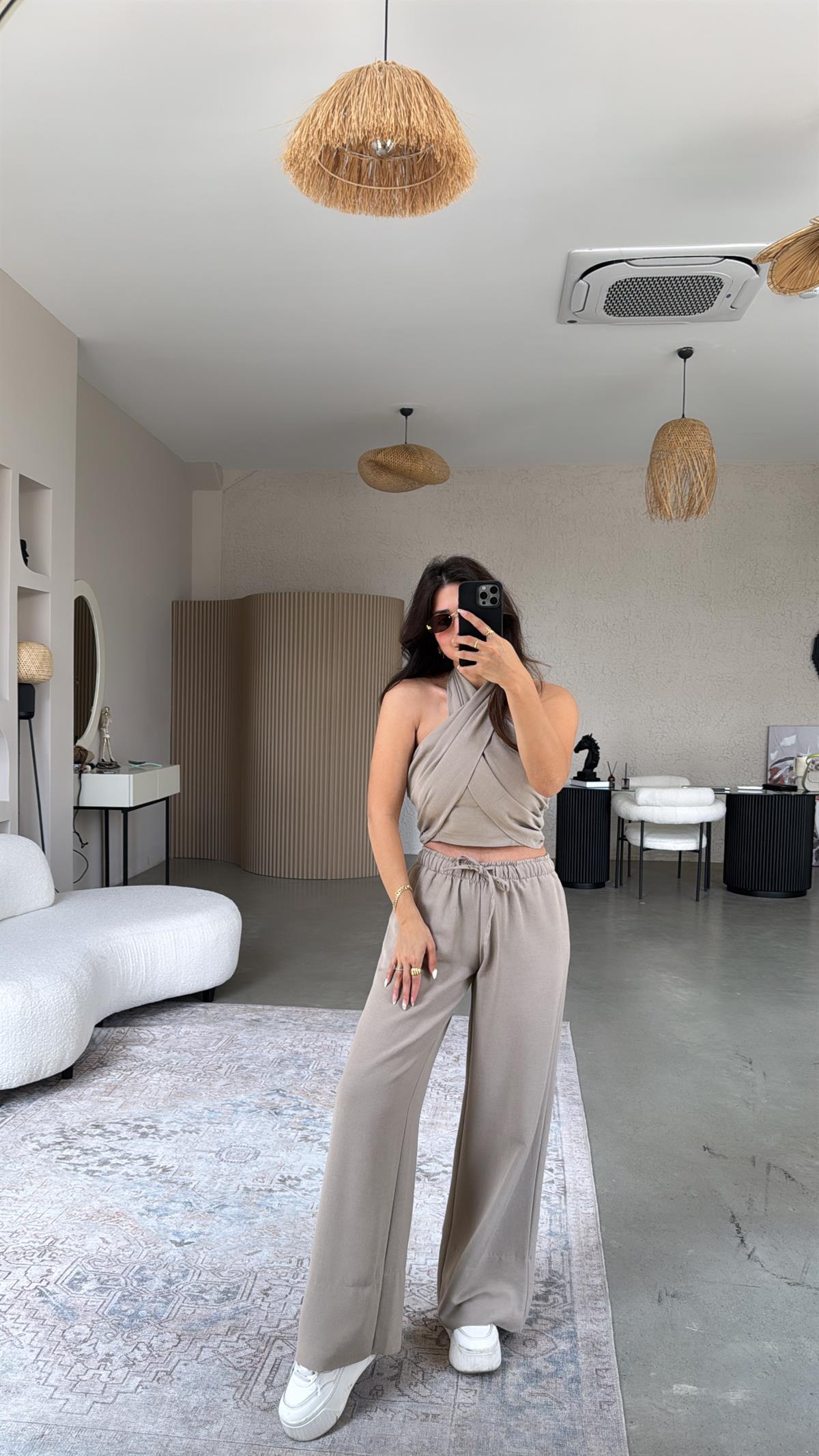 Vizon Ham Keten Boyundan Bağlamalı Takım