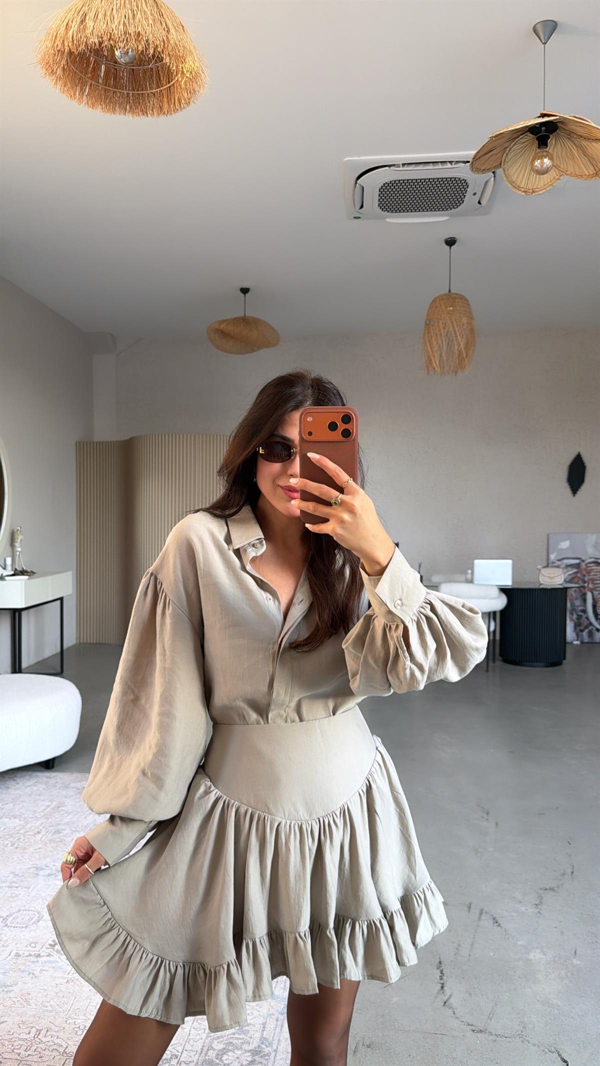 Vizon İpek Tensel Kumaş Etek Gömlek Takım