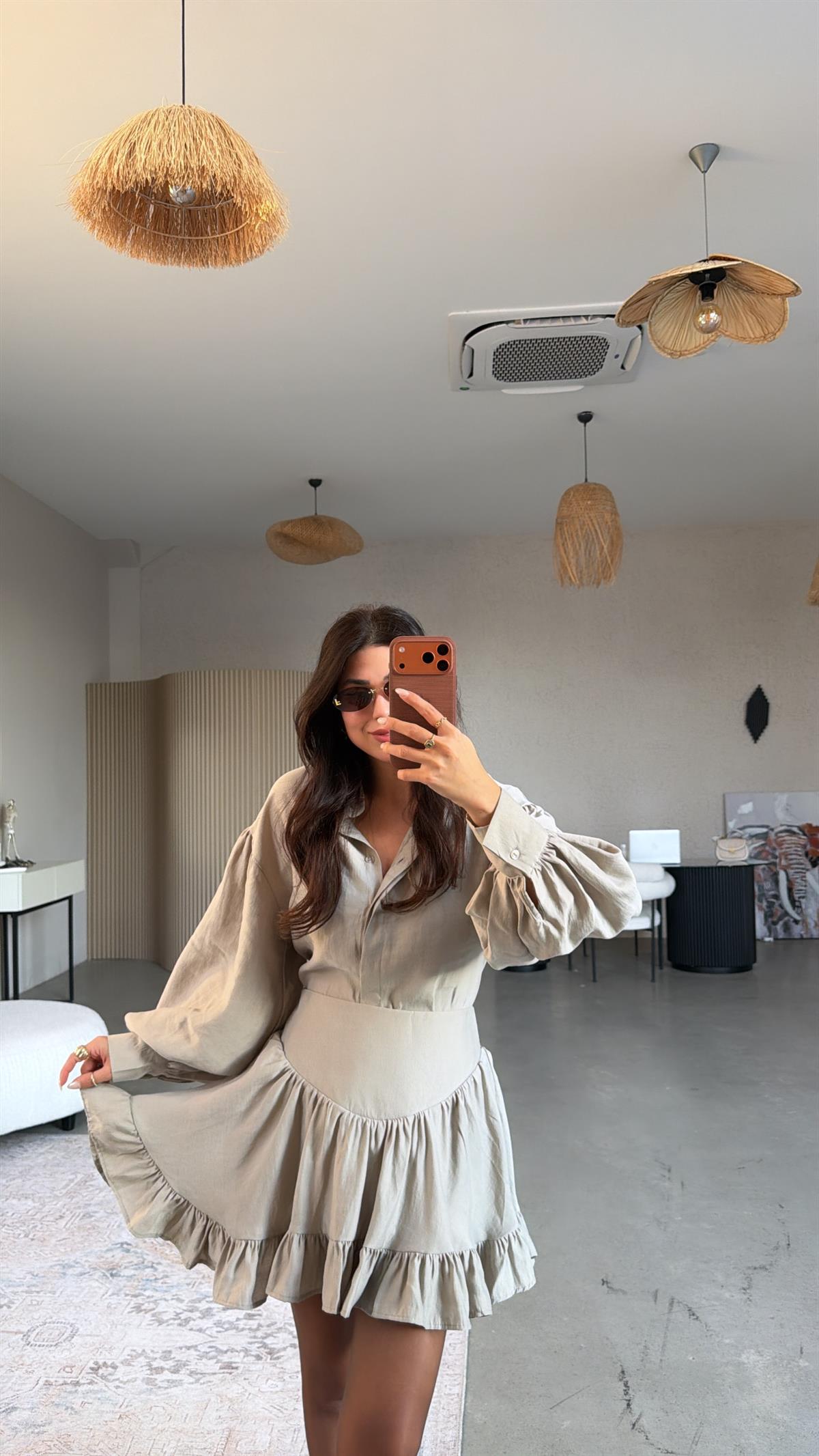 Vizon İpek Tensel Kumaş Etek Gömlek Takım