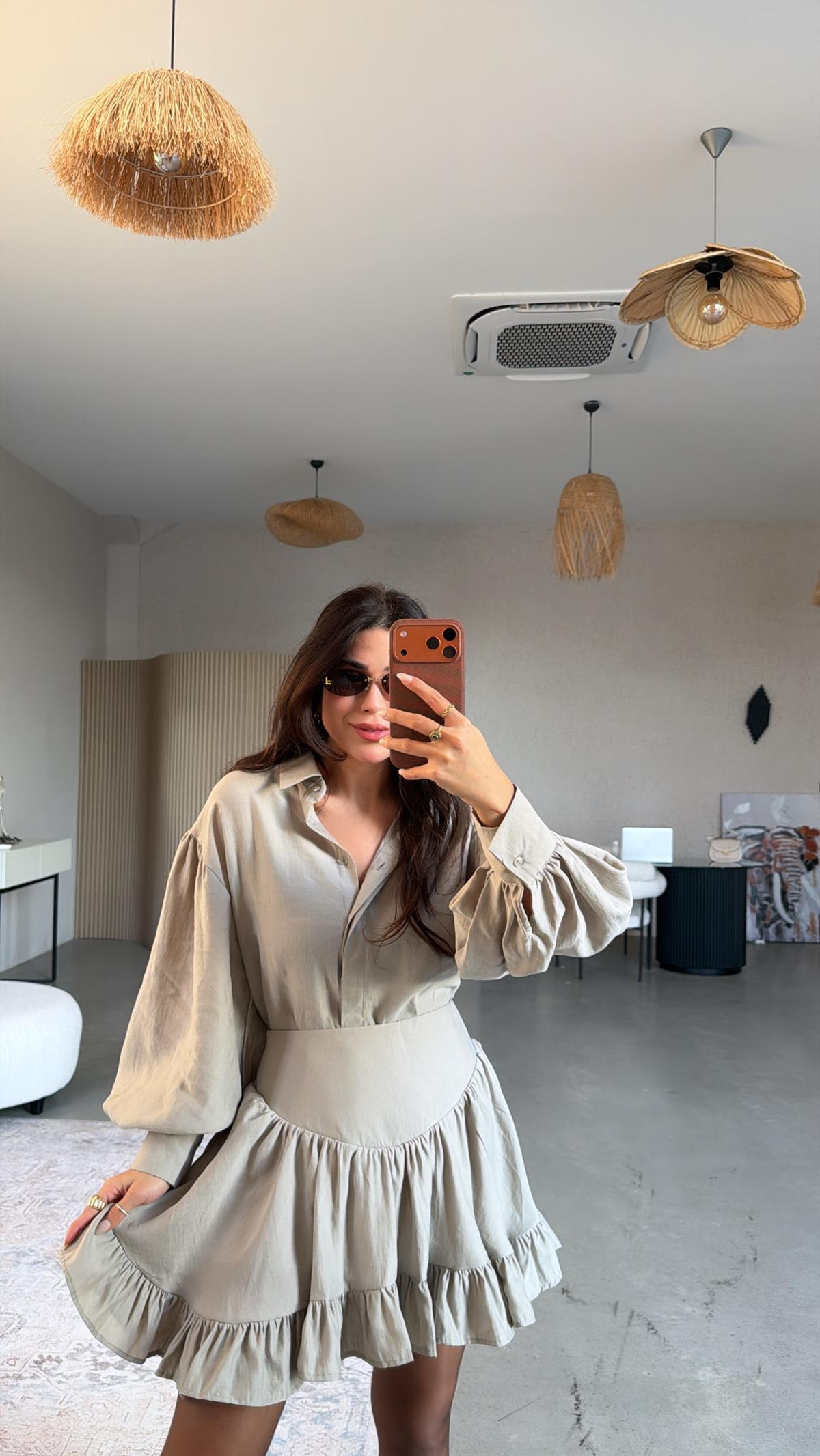 Vizon İpek Tensel Kumaş Etek Gömlek Takım