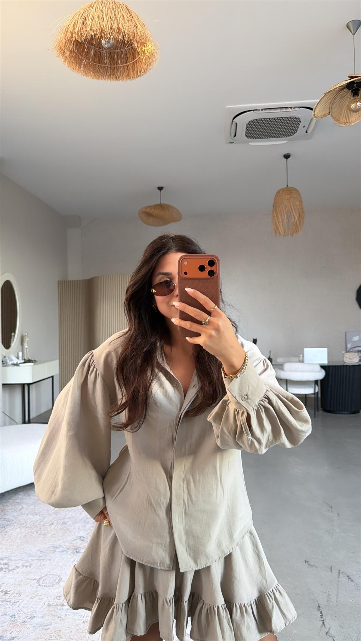 Vizon İpek Tensel Kumaş Etek Gömlek Takım