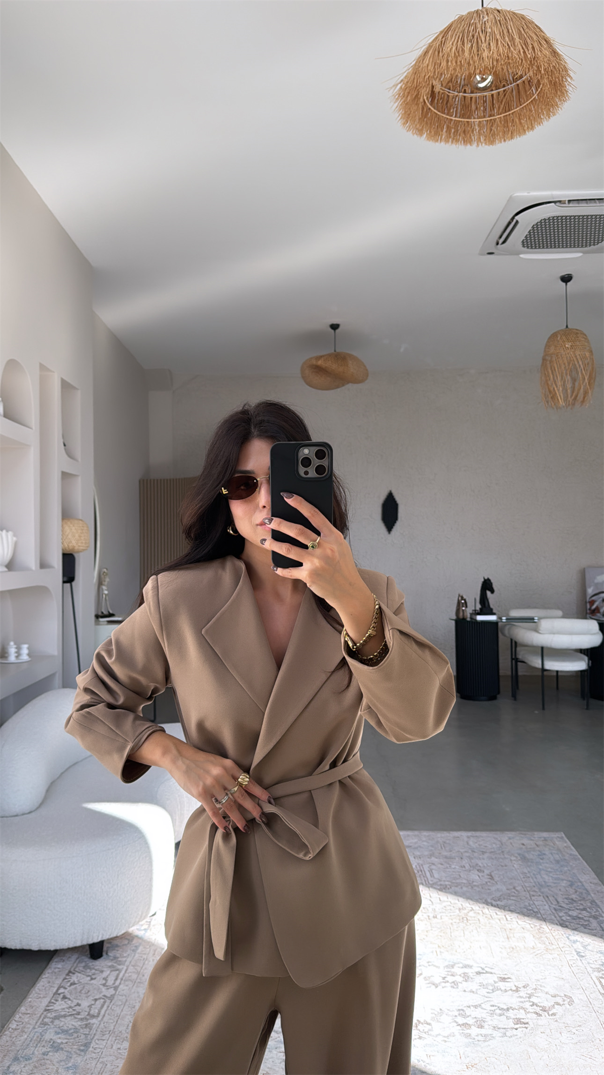 Vizon Kuşaklı Paçası Lastikli Ceket Pantolon Klasik Takım