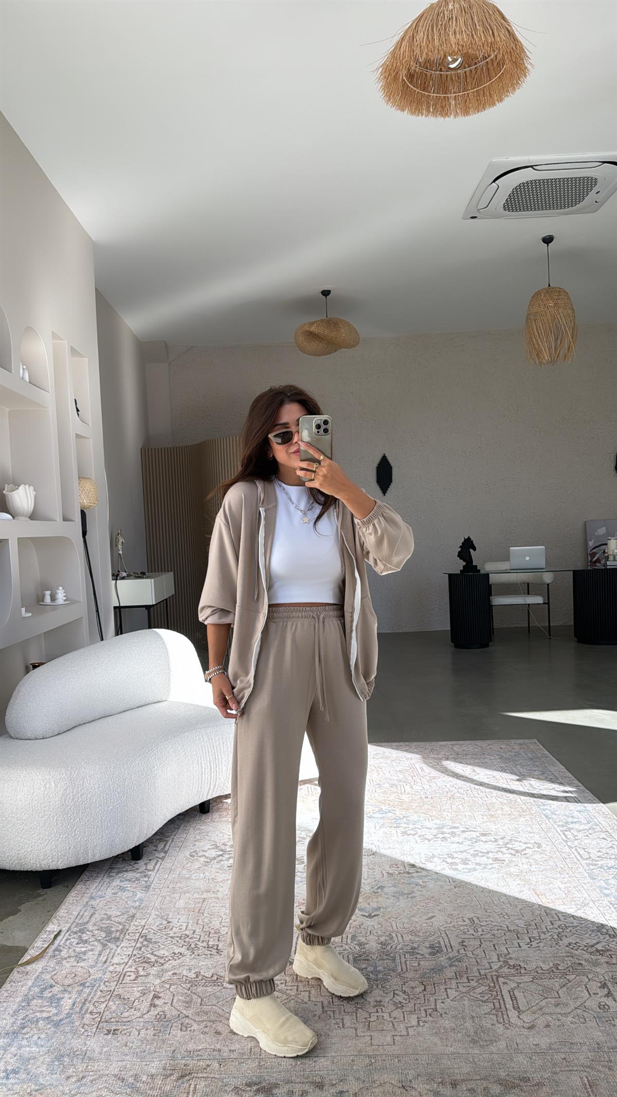 Vizon Paça Lastikli Fermuarlı Ceketli Takım