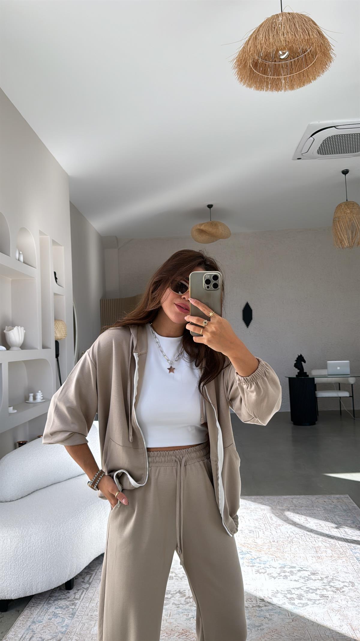 Vizon Paça Lastikli Fermuarlı Ceketli Takım