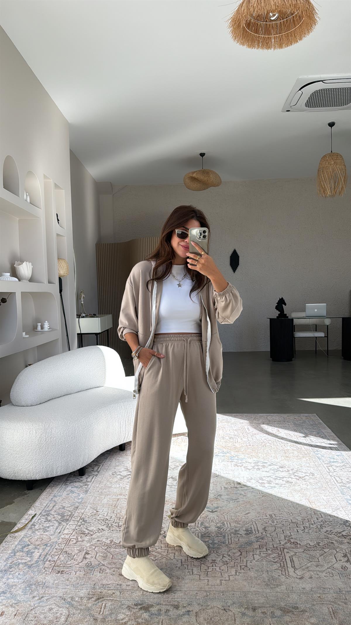 Vizon Paça Lastikli Fermuarlı Ceketli Takım