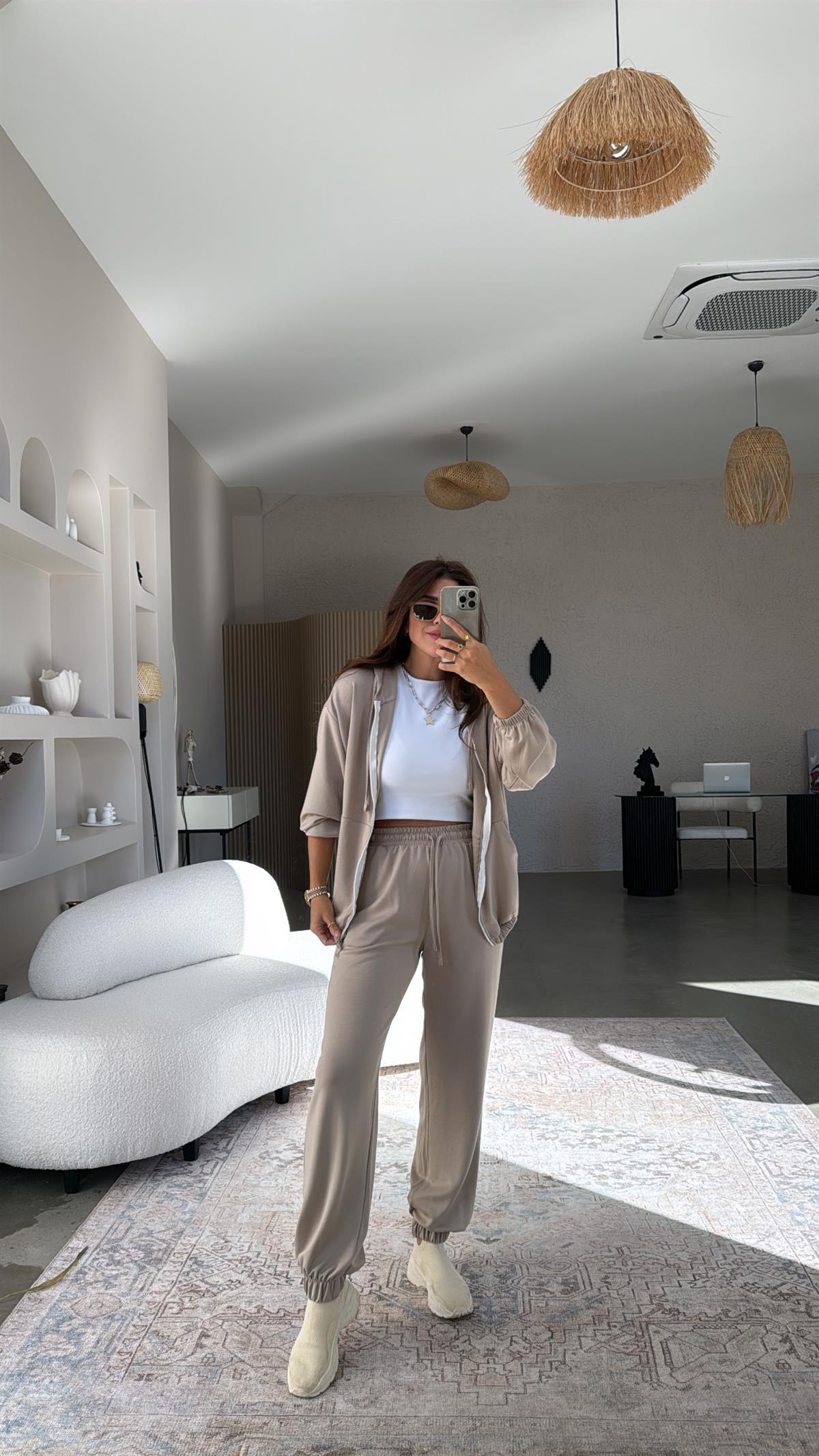 Vizon Paça Lastikli Fermuarlı Ceketli Takım